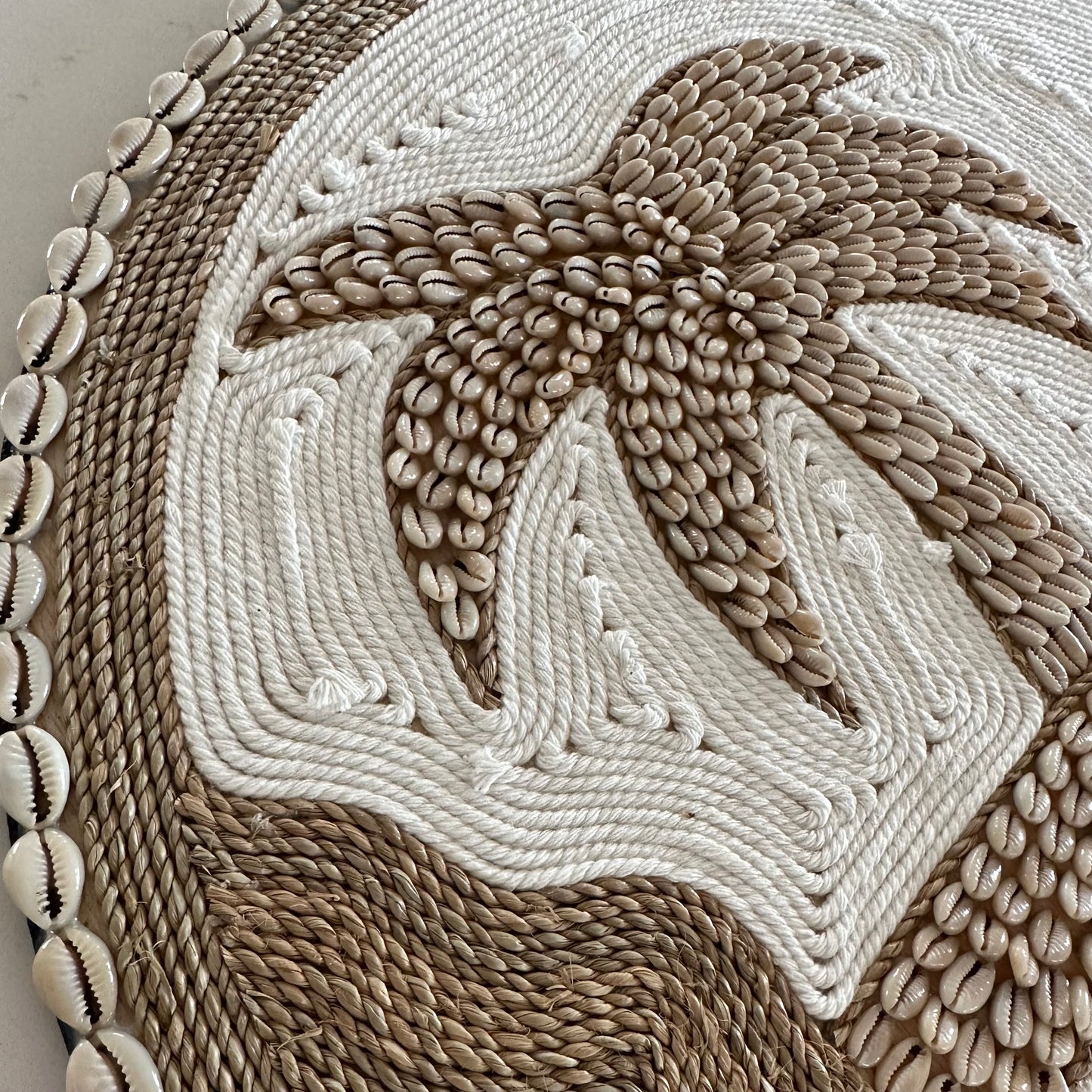 Boho Palms Wall Hanging | Disk | Cowrie Rope and Cotton