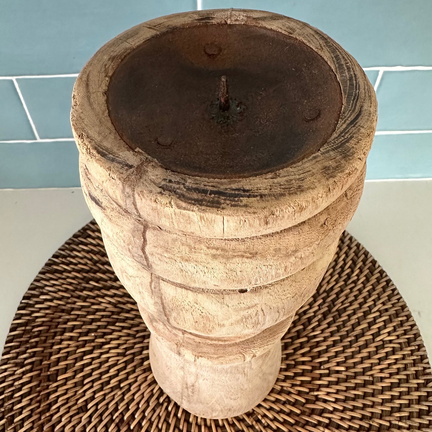 Bleached Vintage Indian Candle Holder | Tall