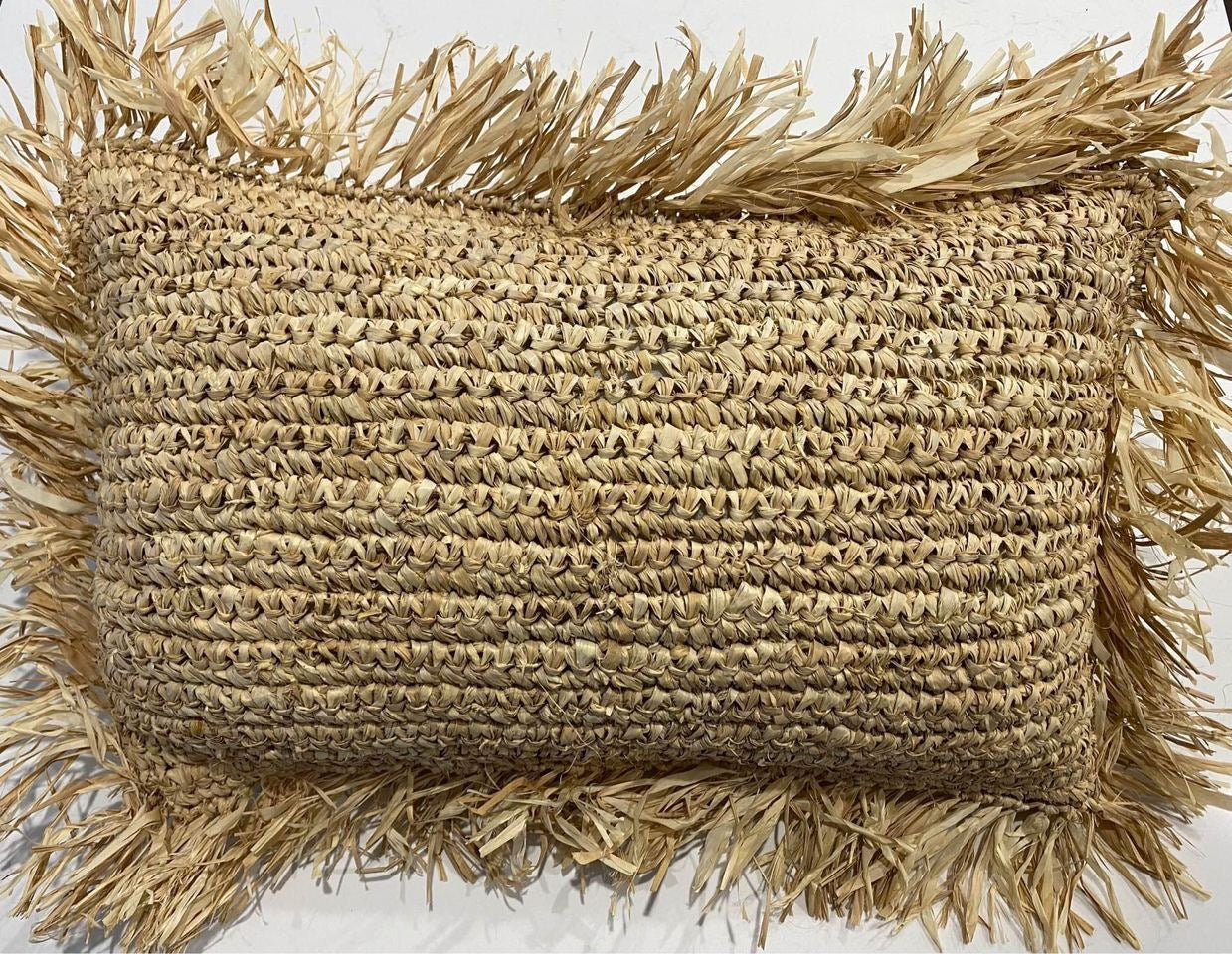 Tahiti Raffia Scatter Cushion Cover with Fringe | Natural | 6 Styles