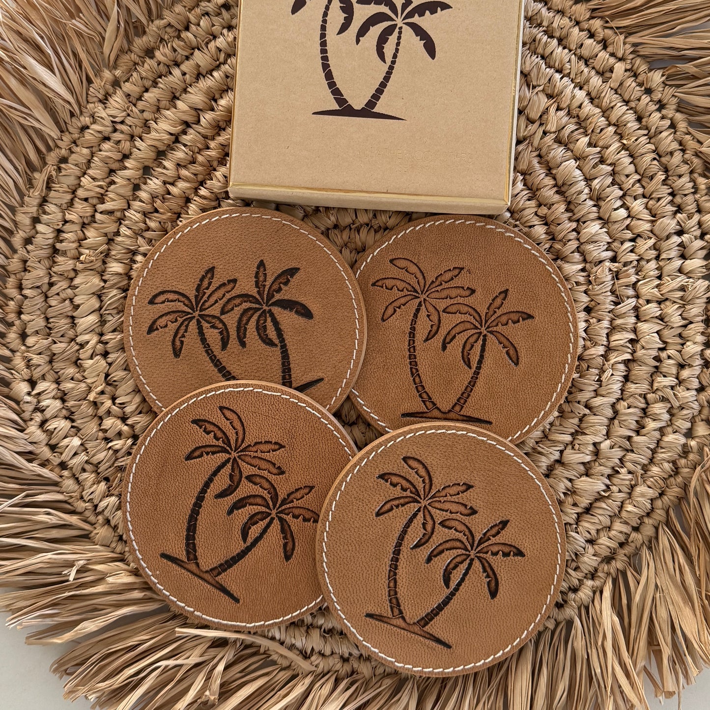 Leather Drink Coasters | Palm | set of 4 | RE STOCKED