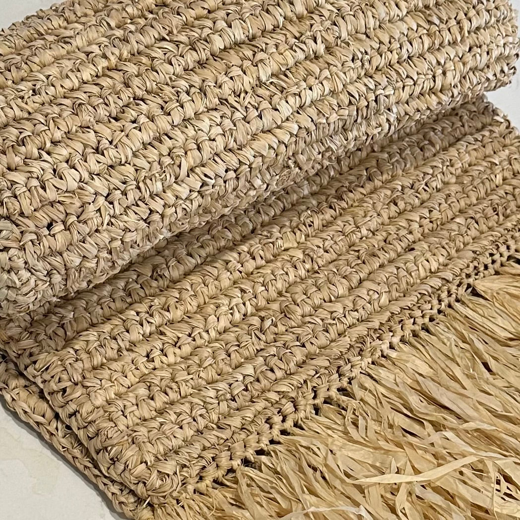 Tahiti Raffia Table/Bed Runner with Bleached Fringe | JUST ARRIVED