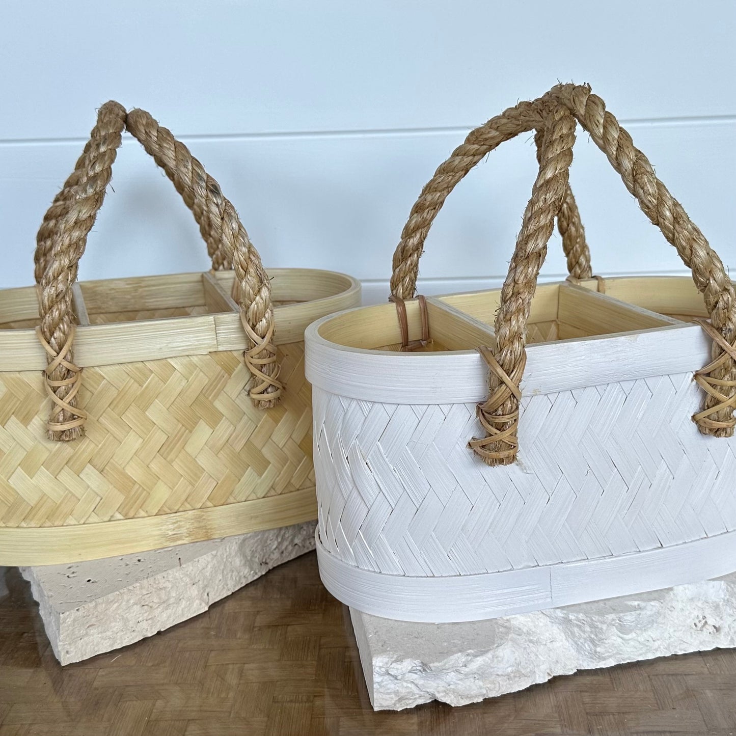 Natural Summer Woven Condiment Caddy | White