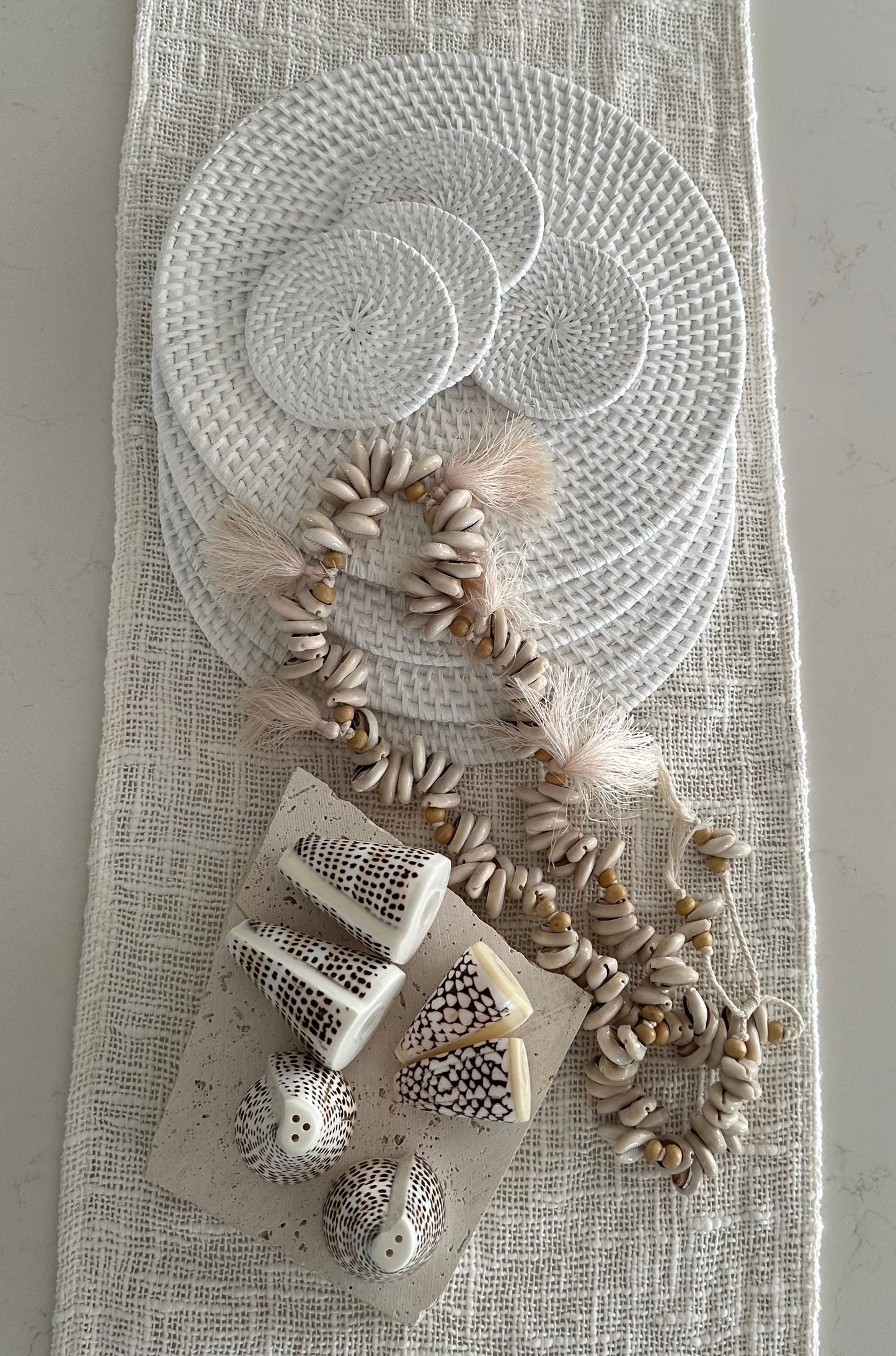 Sylvie Cowrie | Natural Beads | Tassel Curtain Tie | 48cm | ONLY 1 LEFT