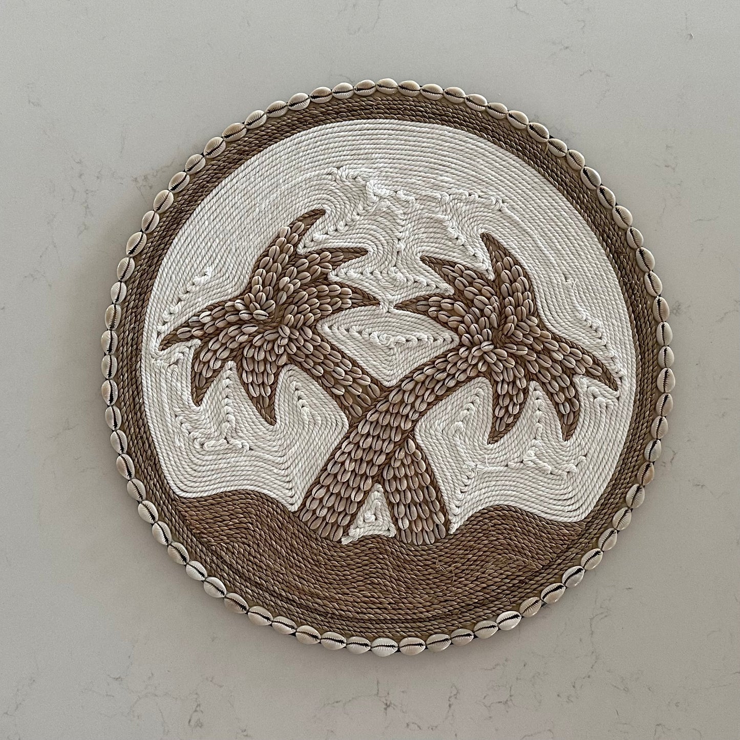 Boho Palms Wall Hanging | Disk | Cowrie Rope and Cotton
