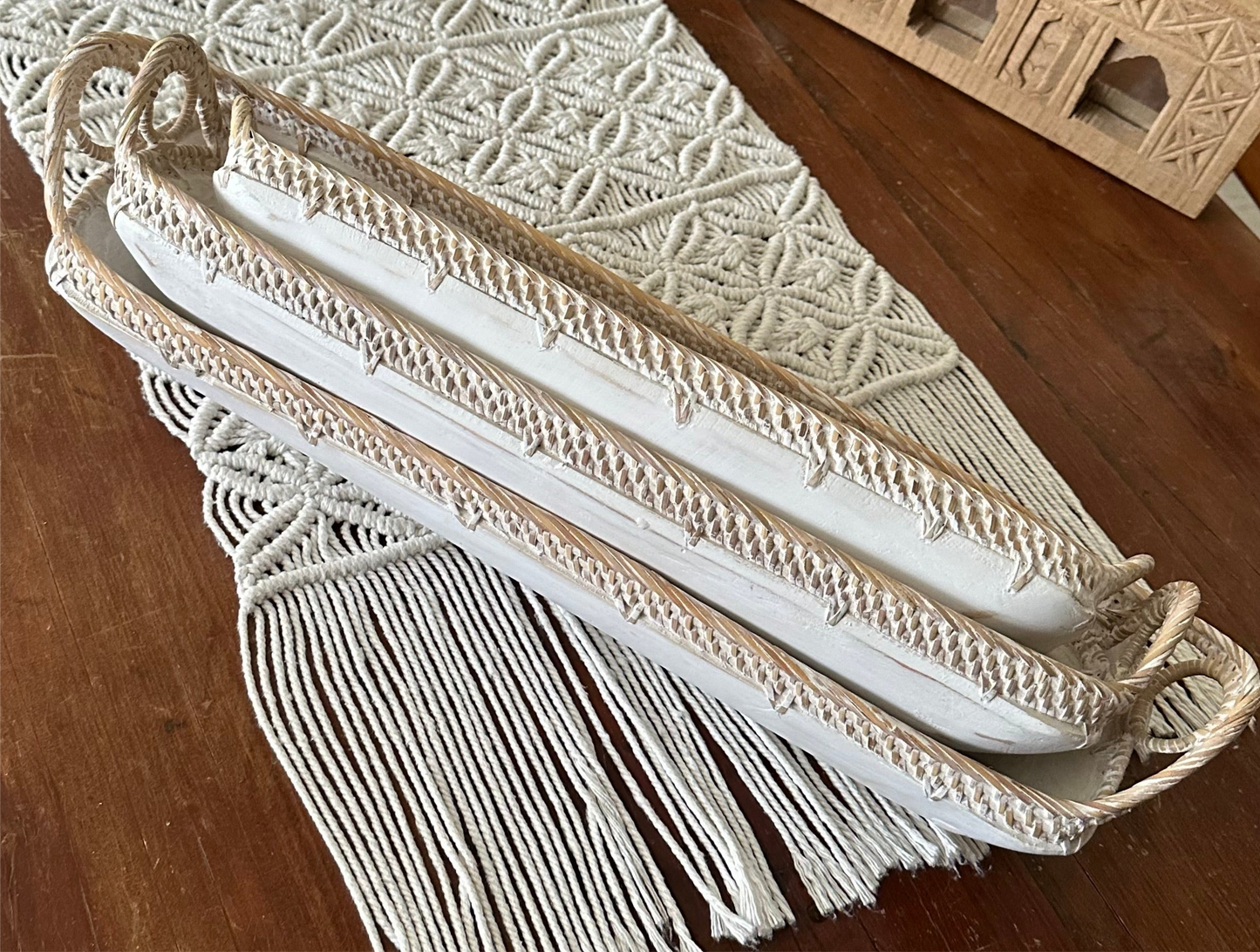 Sylvie Wood and Rattan Rustic Trays | 3 Sizes