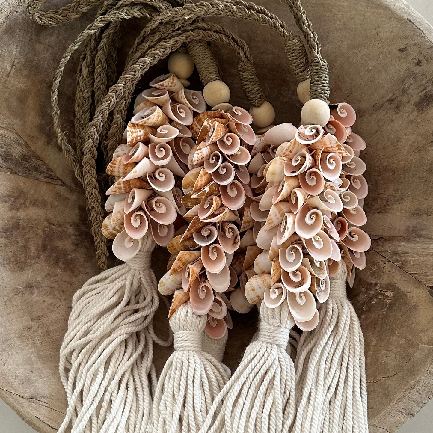 Blush Cone Shell & Seagrass Tassel | Curtain Tie Back | 65cm