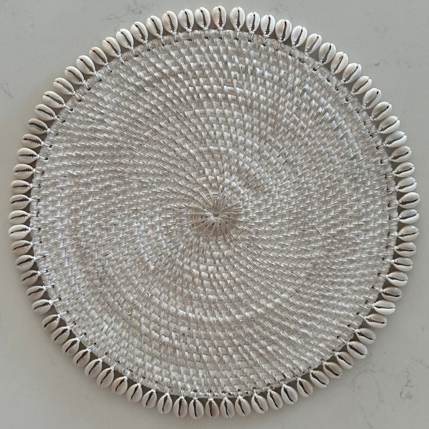 Rattan + Cowrie Placemat | 34cm | WHITEWASH RUSTIC ONLY LEFT