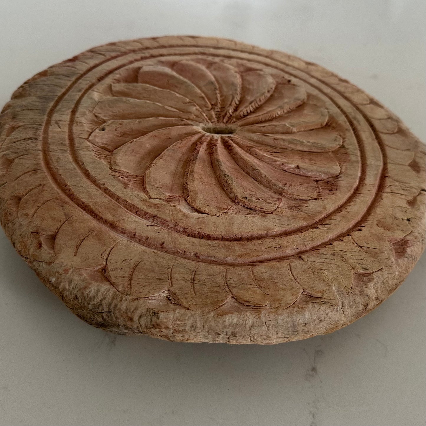 Vintage Indian Carved Chapati Plate | Bleached | Large