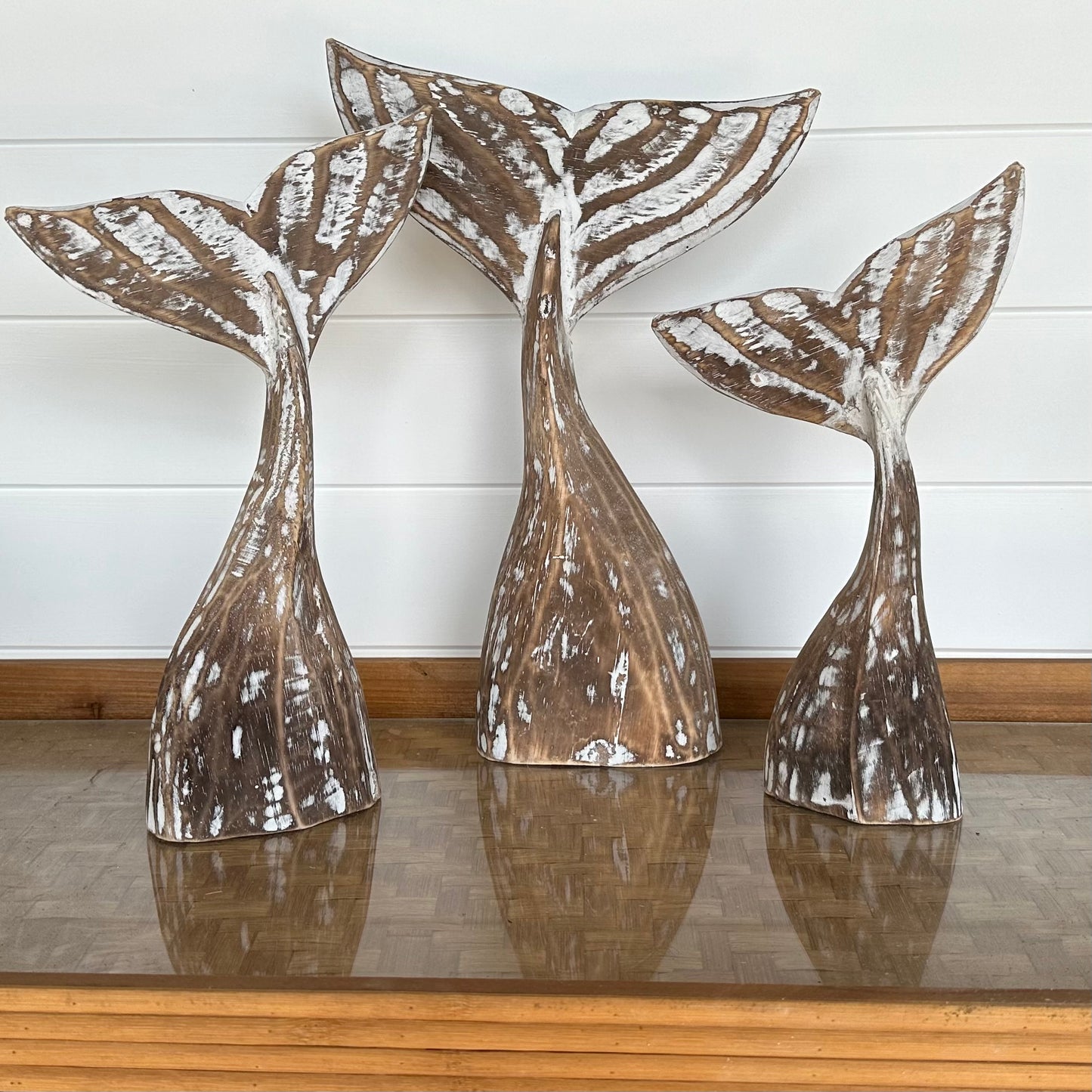 BoHo Wooden Whale Tails | BROWN Whitewashed | Set of 3