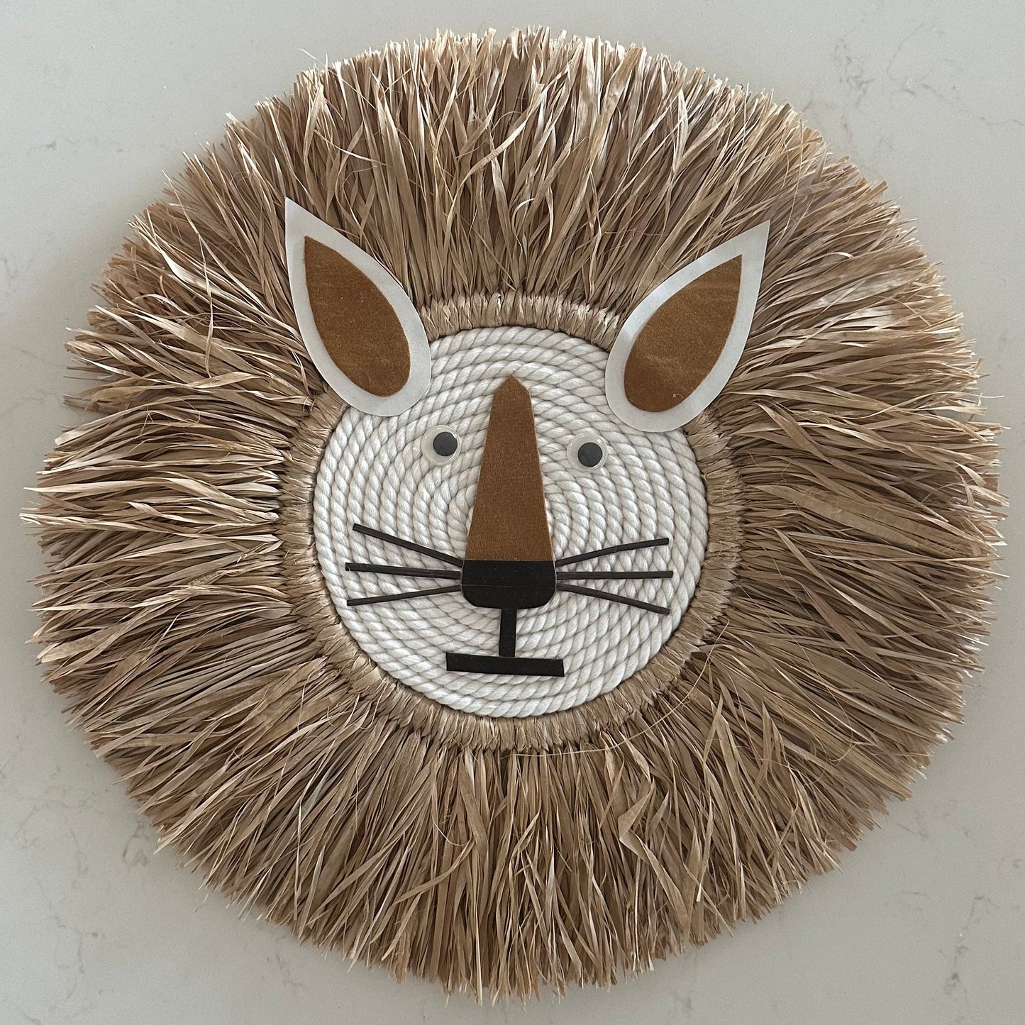 Natural Woven Raffia Fringe Wall Plaque | Lion | 35cm | 1 AVAILABLE NOW
