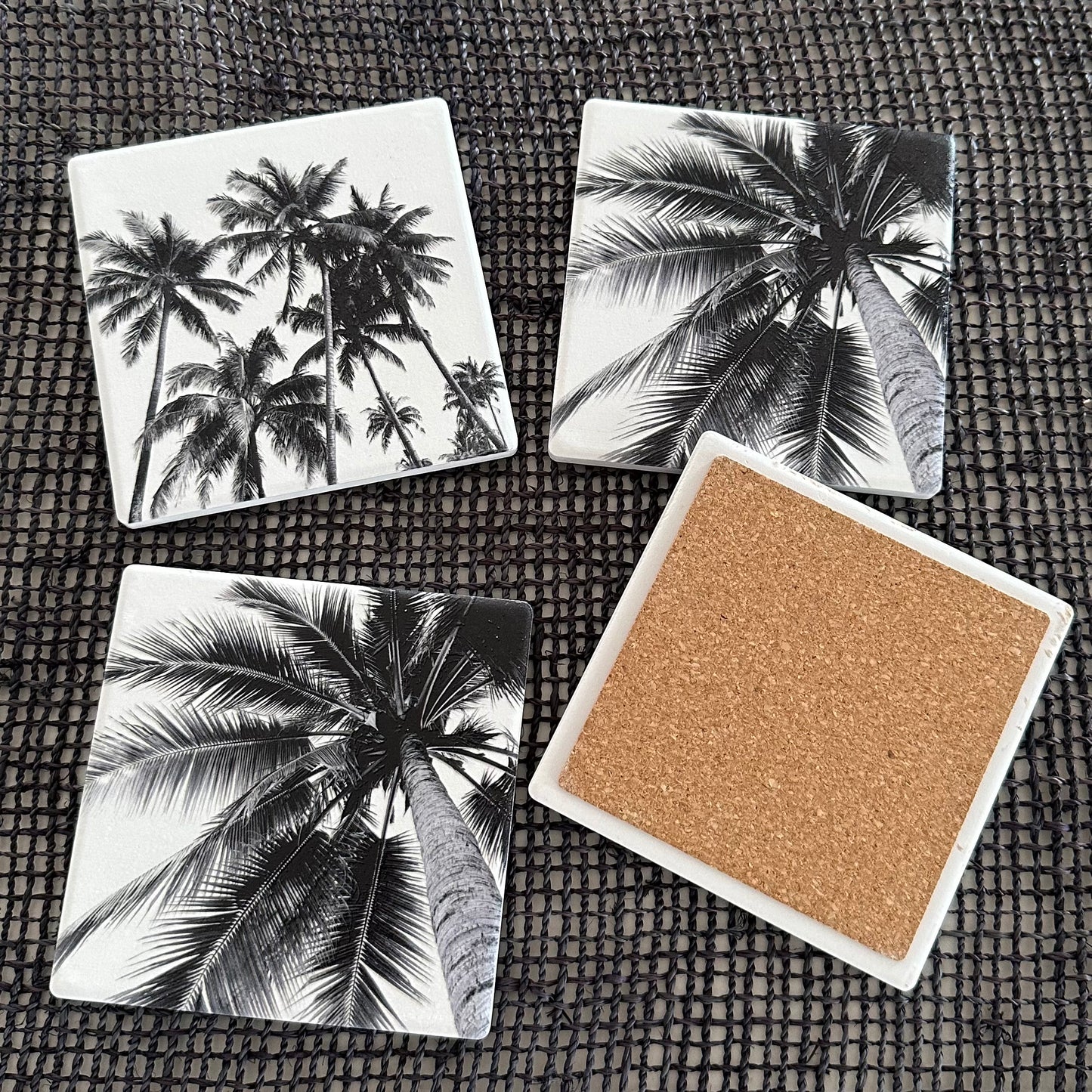 Ceramic Drink Coasters Palm Trees | Black + White