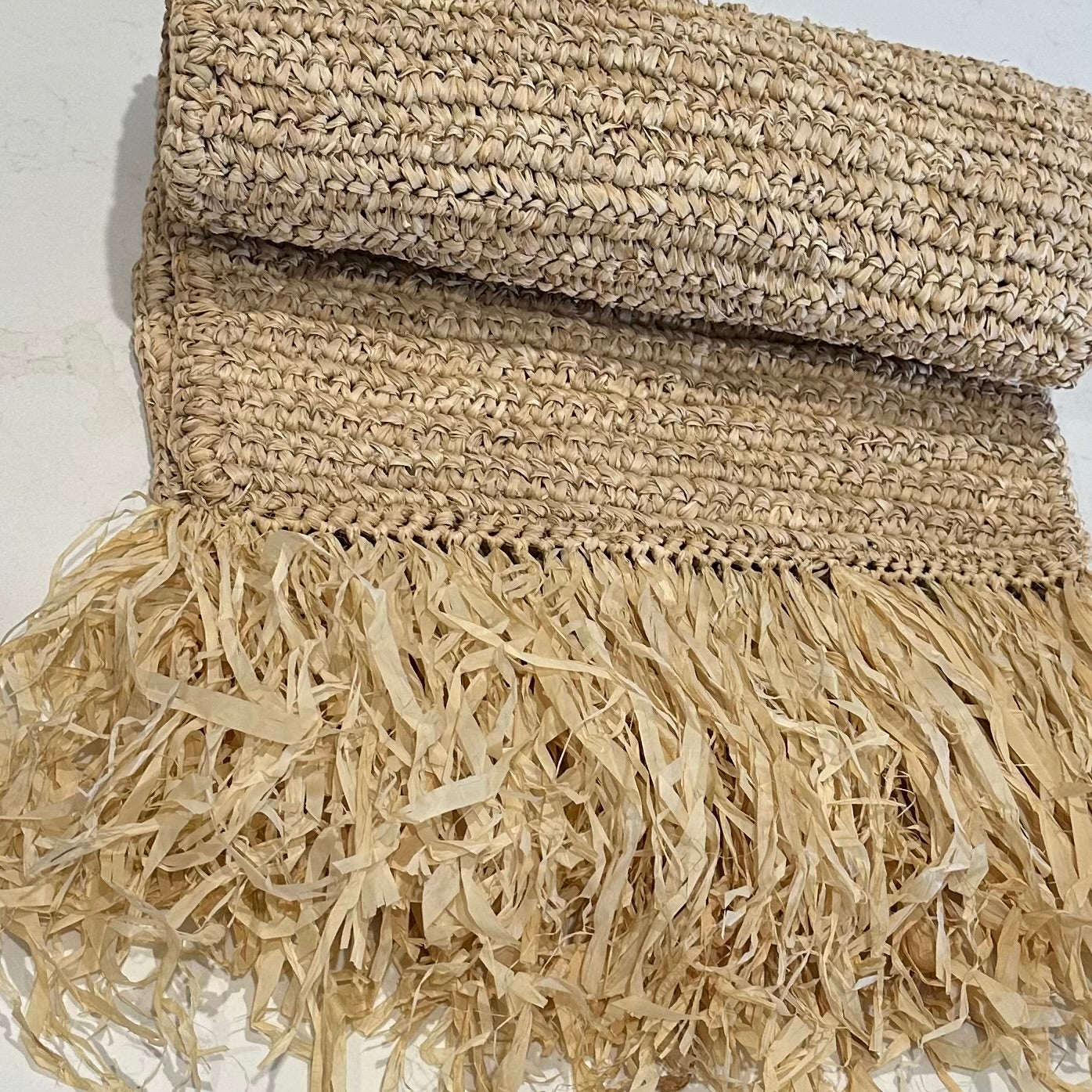 Tahiti Raffia Table/Bed Runner with Bleached Fringe | JUST ARRIVED