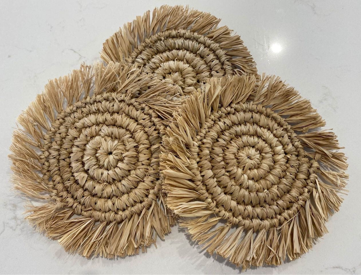 Tahiti Natural Raffia with Fringe | Drink Coaster