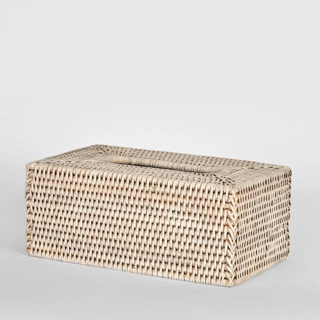 Hamptons Rattan Tissue Box | Whitewashed | Large Rectangle