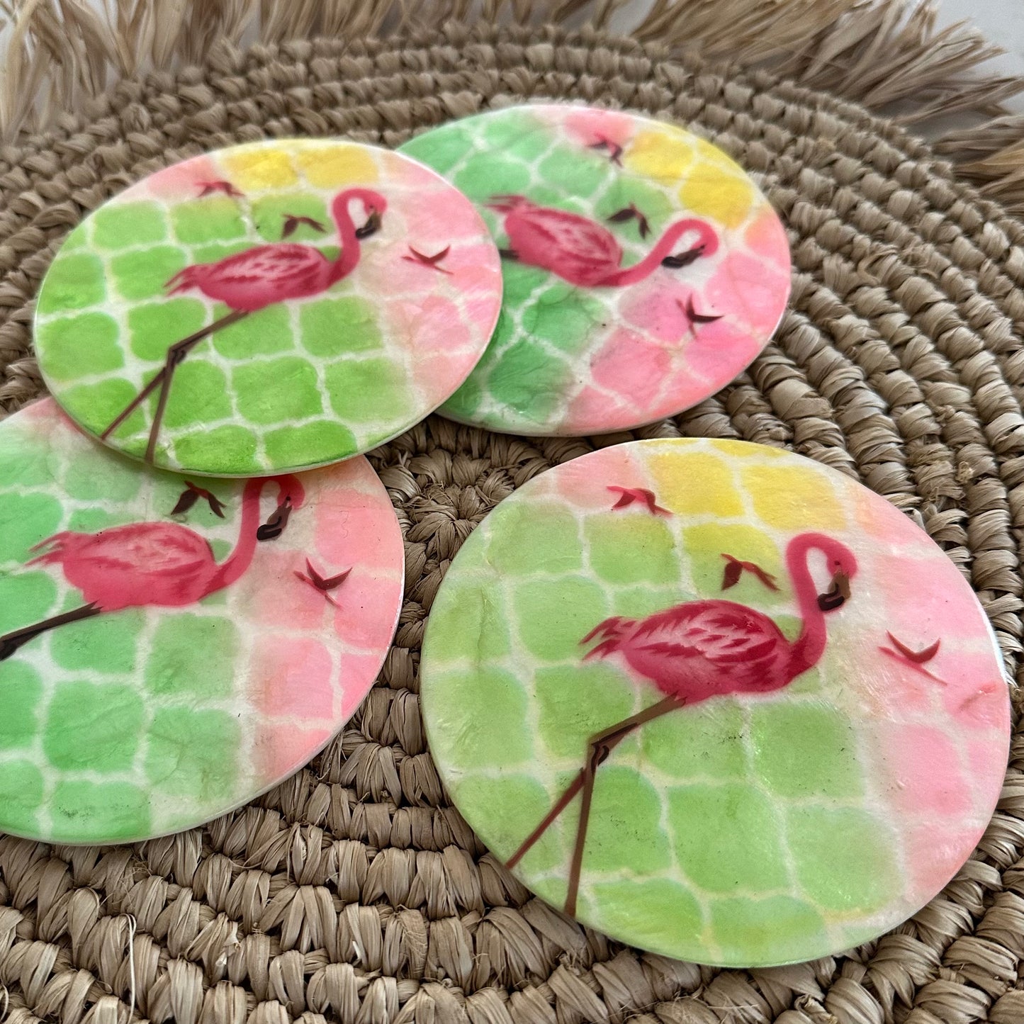 Mother of Pearl Drink Coaster | Flamingo