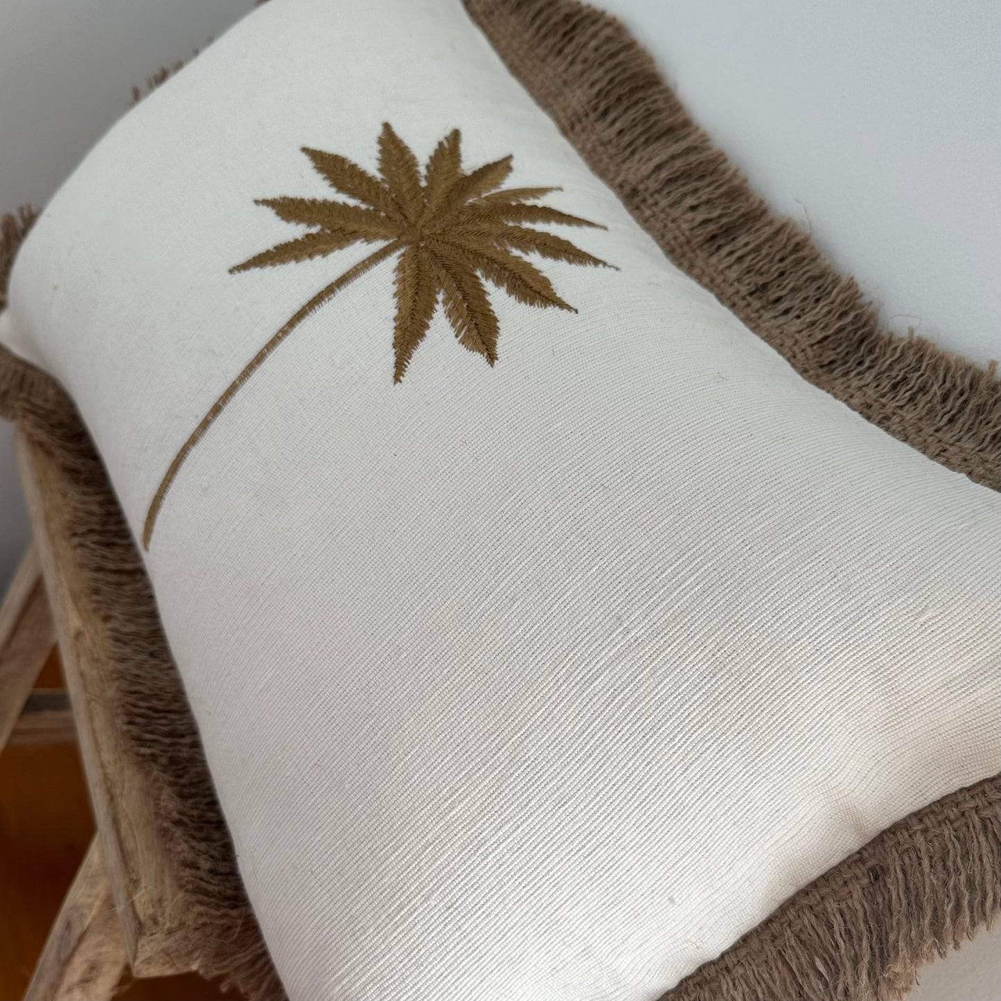 Sanur Cotton Palm Cushion Cover | CARAMEL | FRINGE | 50cm x 30cm