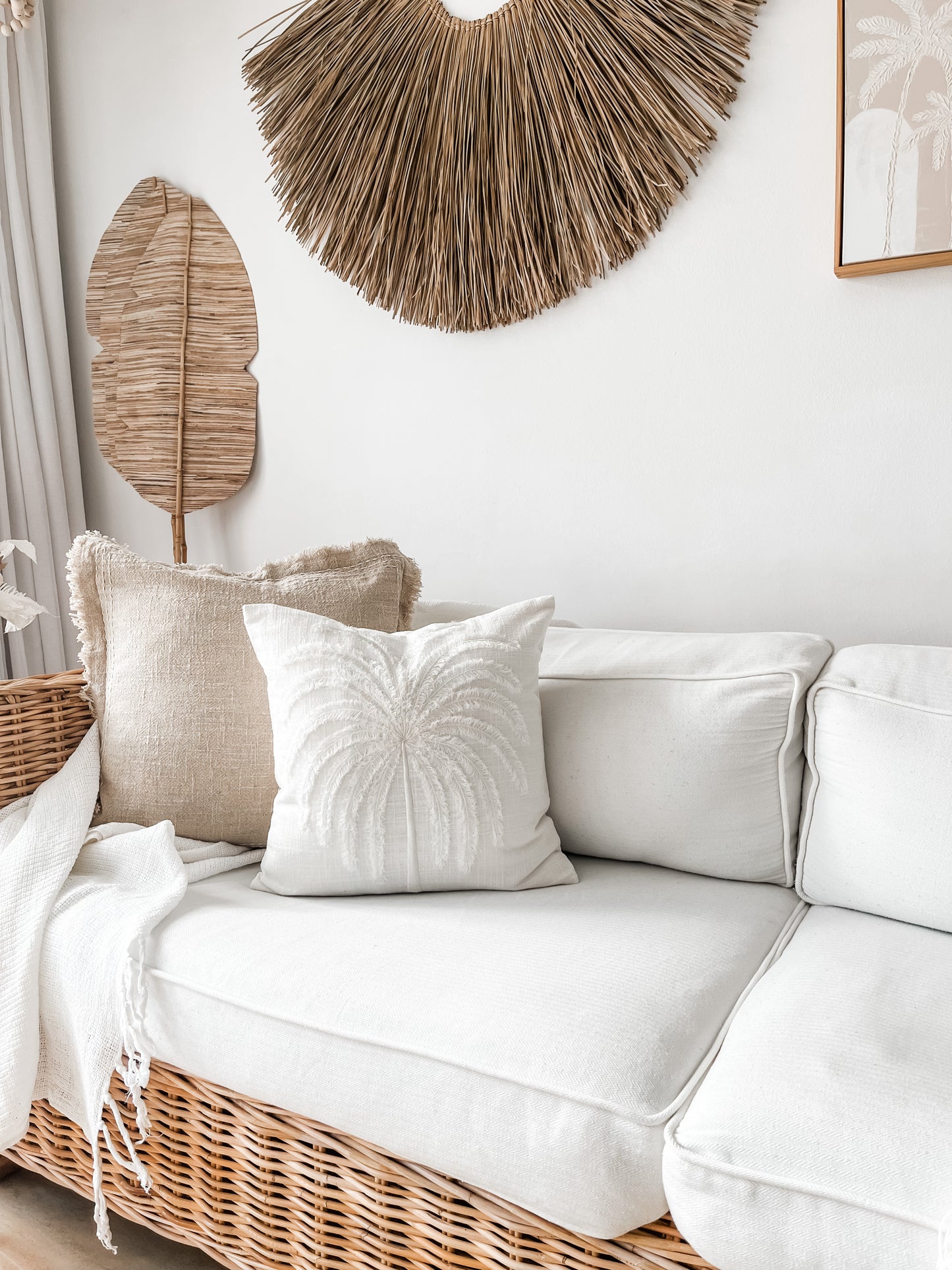 Sorrento Linen Palm Cushion Cover | Vanilla