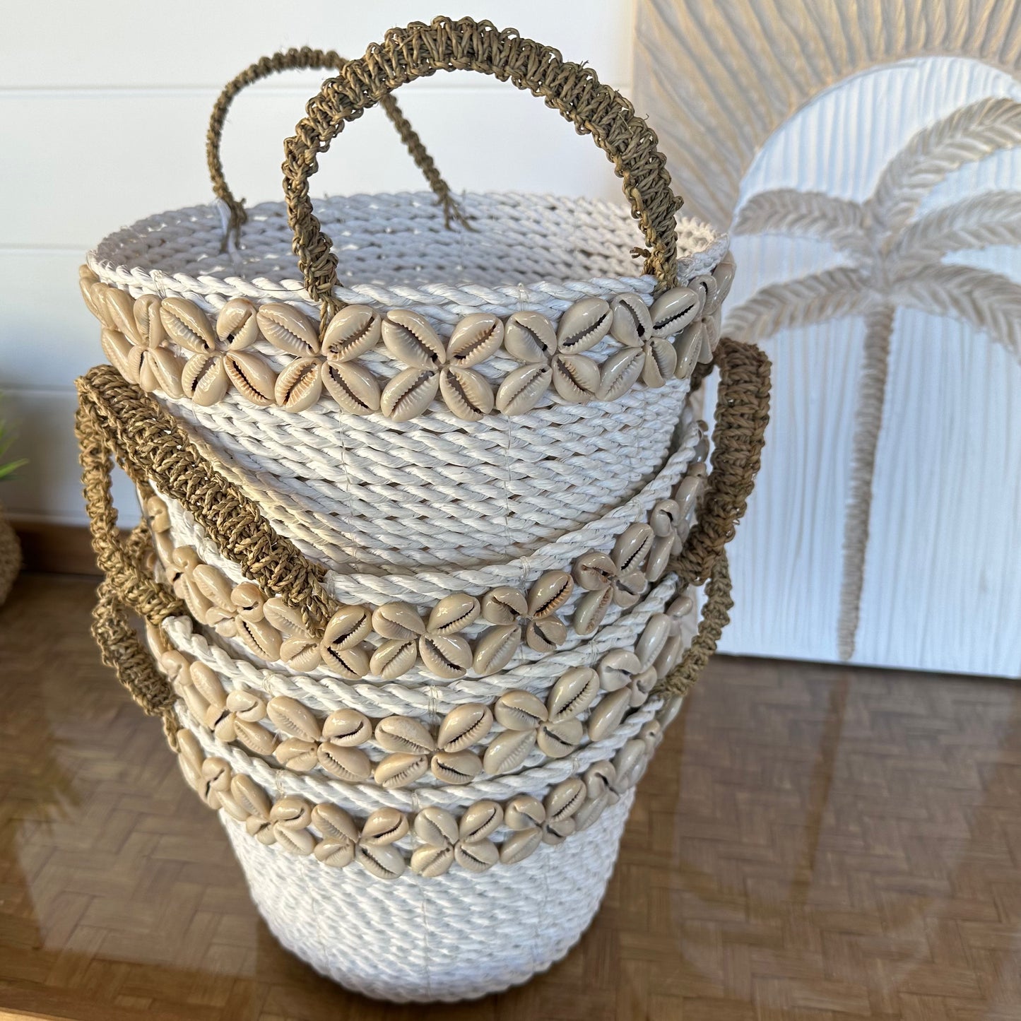 Natural Seagrass Basket | White | Cowrie