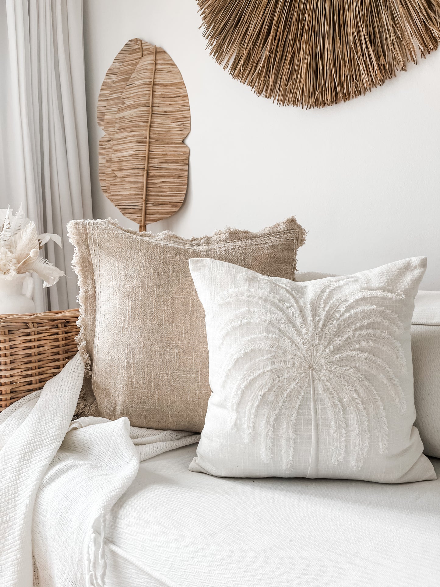 Sorrento Linen Palm Cushion Cover | Vanilla