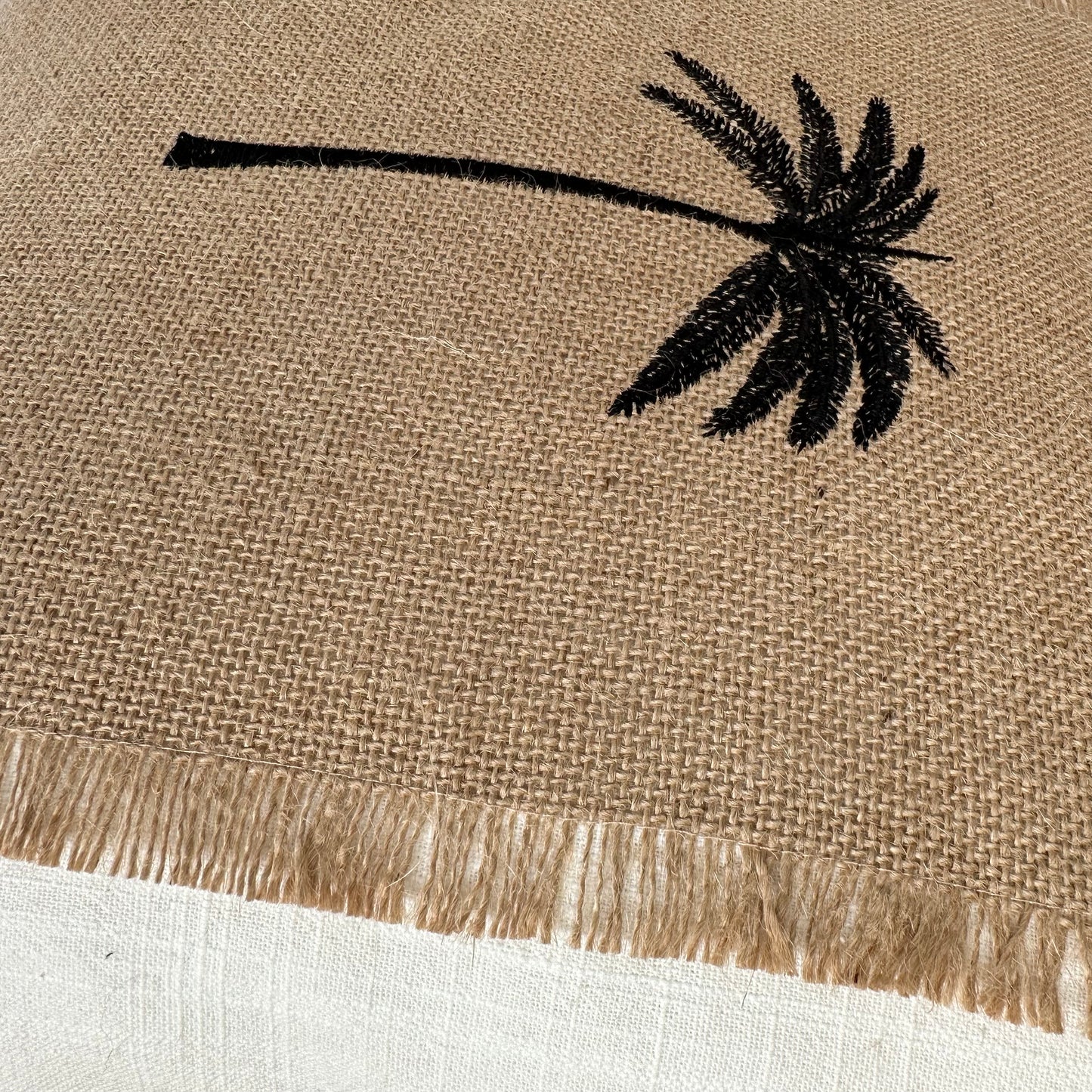Cabo Embroidered Palm Cushion Cover | Linen | Cotton | Hessian