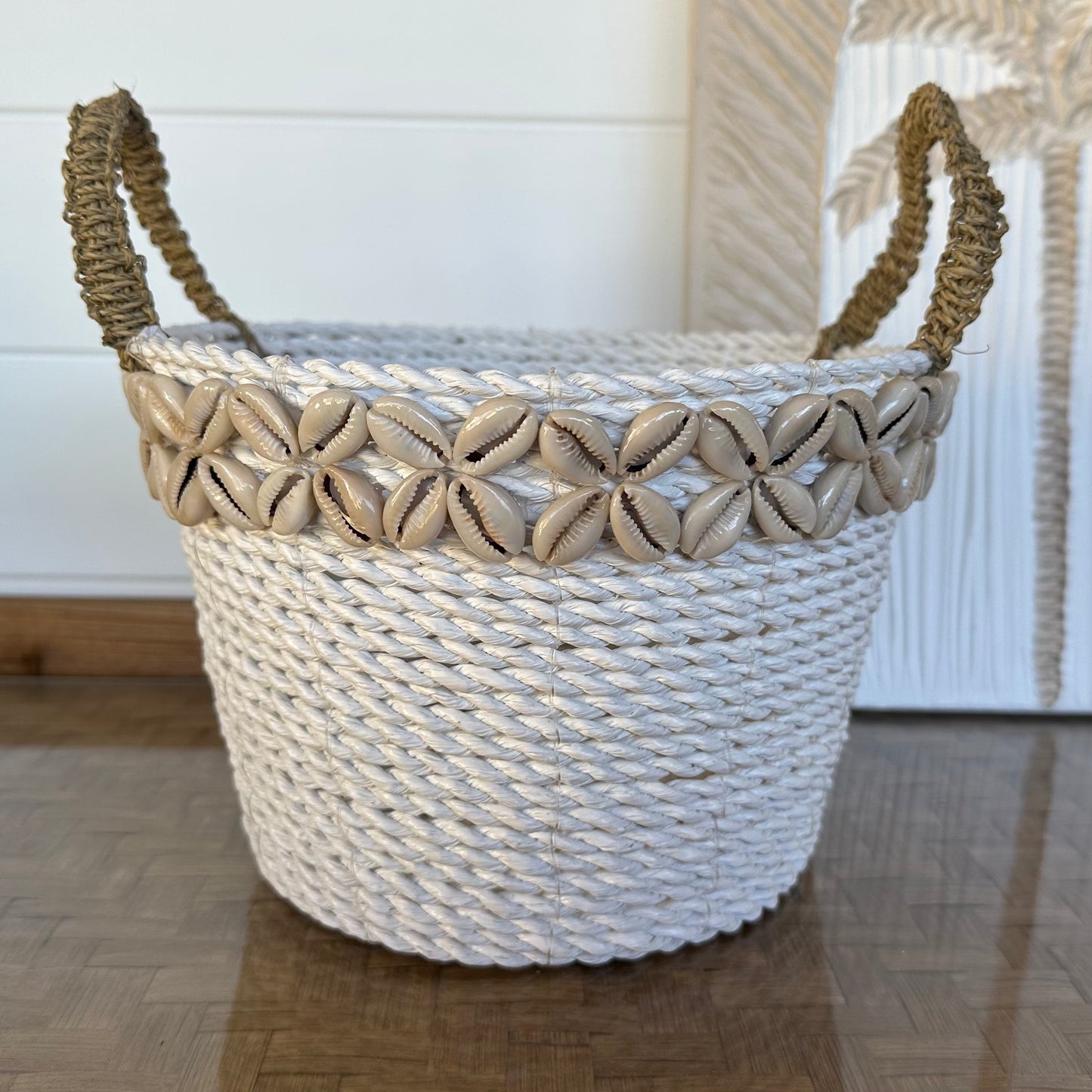 Natural Seagrass Basket | White | Cowrie