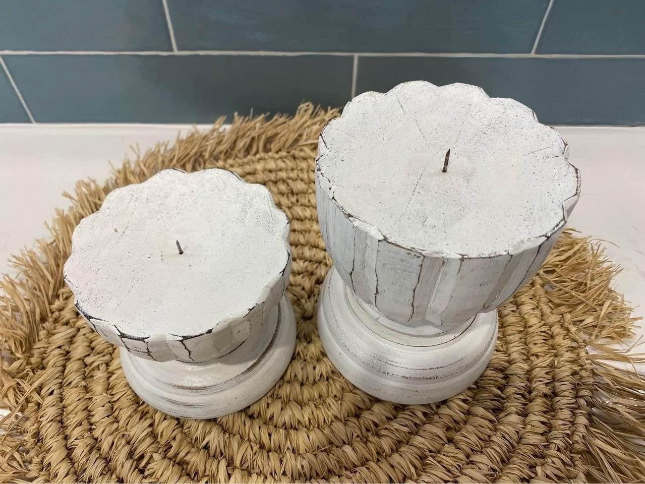 Short Boho Candle Holders | White Washed | Set of 2