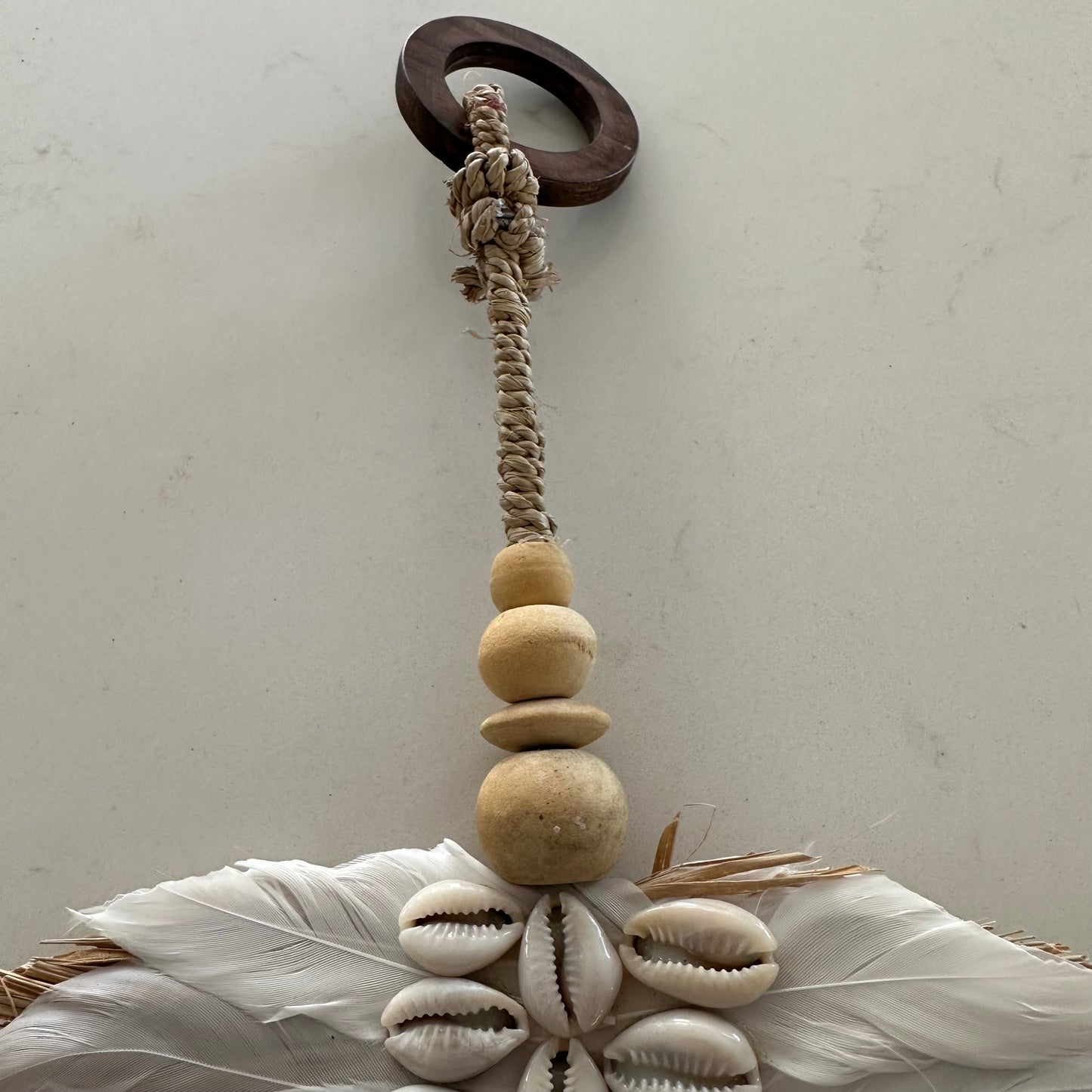 Boho Seagrass/Cowrie/Feather Shell Wall Hanging | Leaf