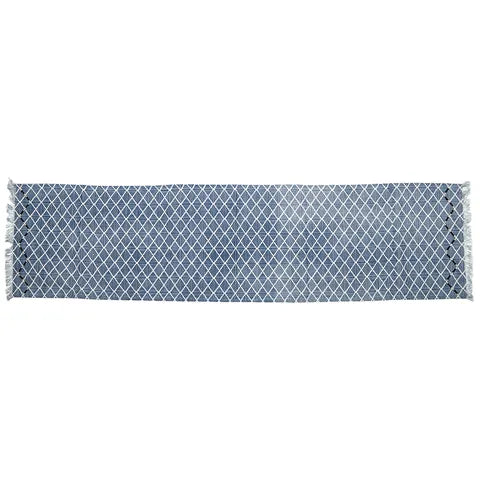 Natural Cotton Table Runner | White/Blue