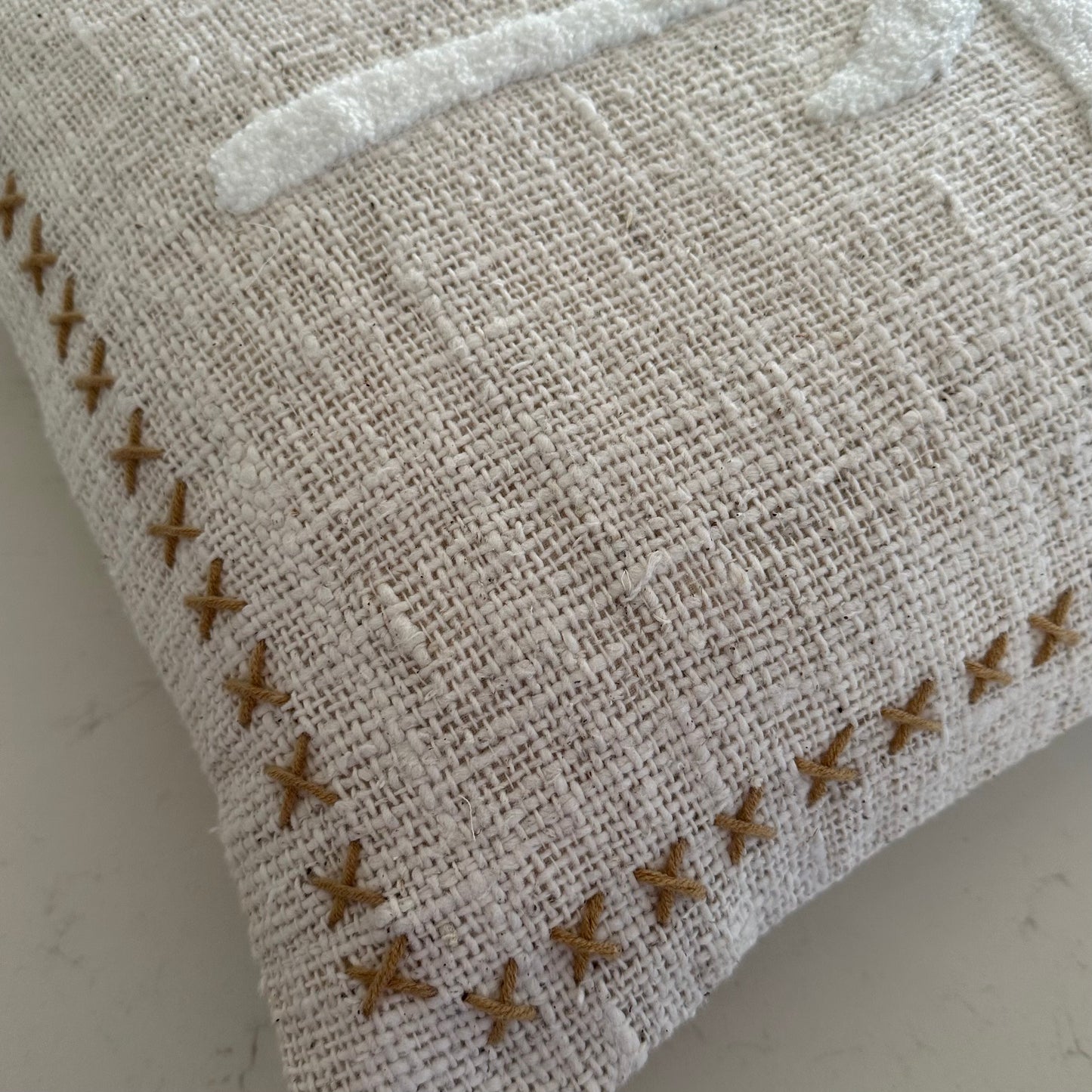 Surfside Natural Slub Cotton Palm Cushion Cover | Stitching