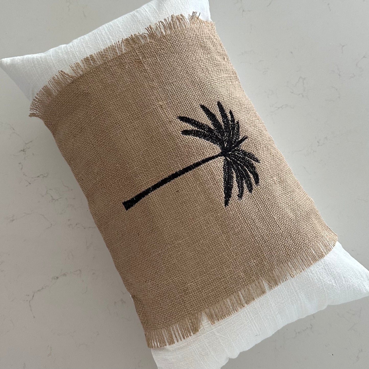 Cabo Embroidered Palm Cushion Cover | Linen | Cotton | Hessian