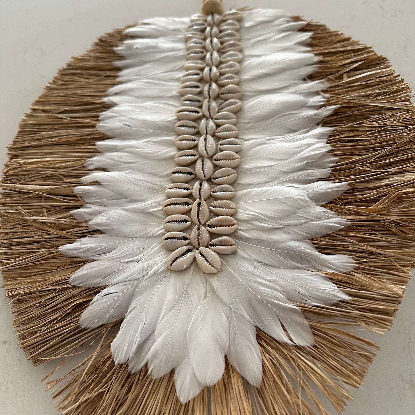 Boho Seagrass/Cowrie/Feather Shell Wall Hanging | Leaf