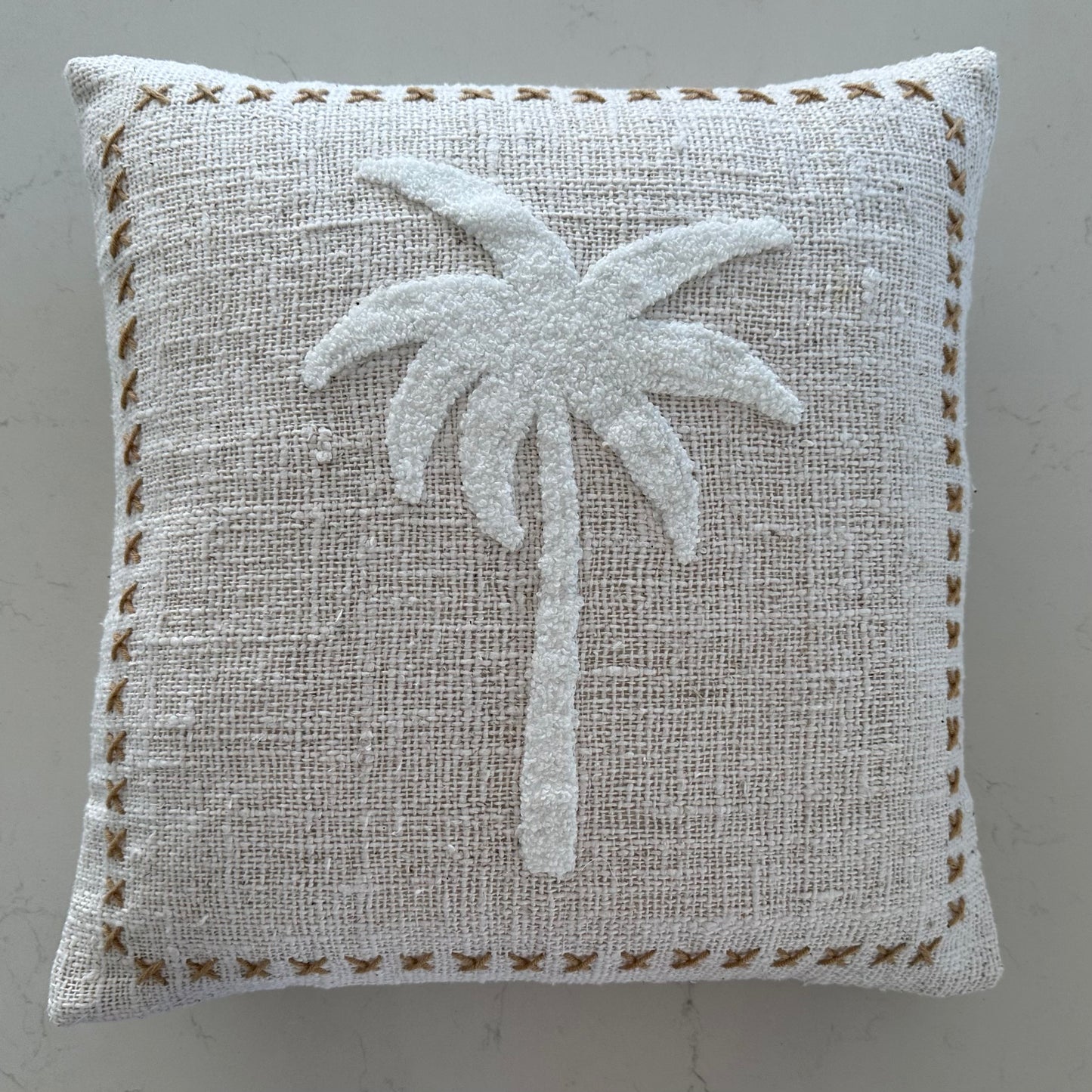 Surfside Natural Slub Cotton Palm Cushion Cover | Stitching