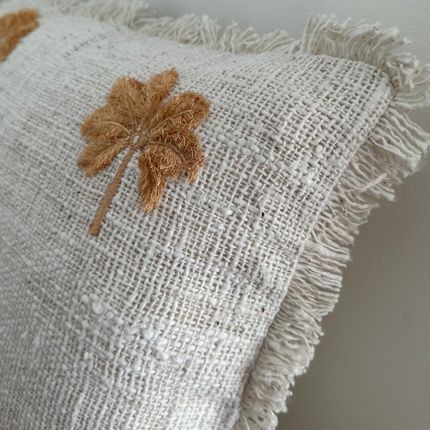 Cali Cotton Slub Palms Cushion Cover | Natural | Toffee Palms