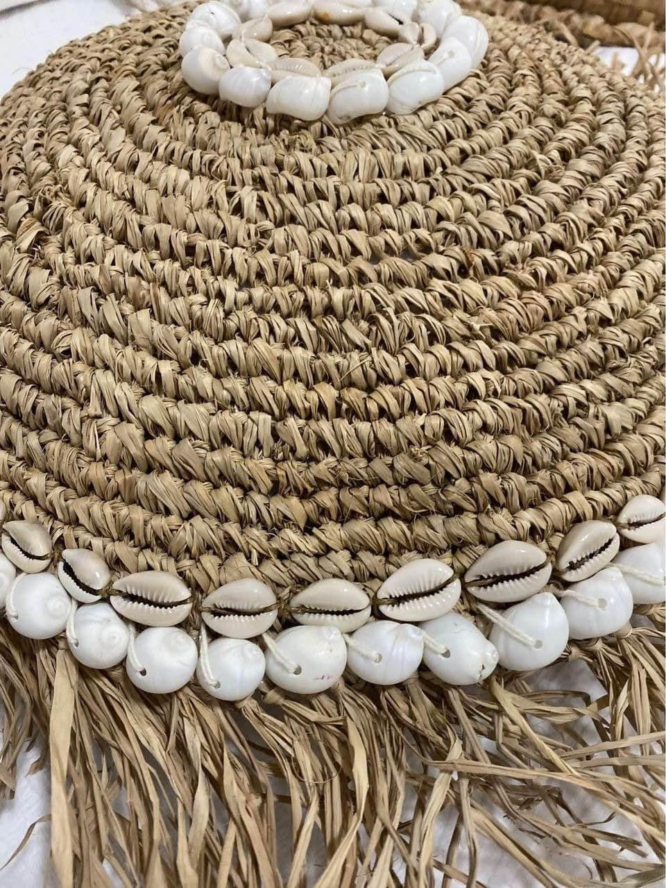 Raffia Cushion Cover | Shells | Natural | Round