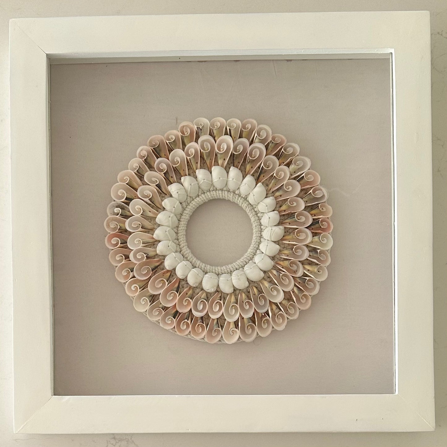 Boho Framed Wall Art | Shell Halo | Trumpet + Moon Shells
