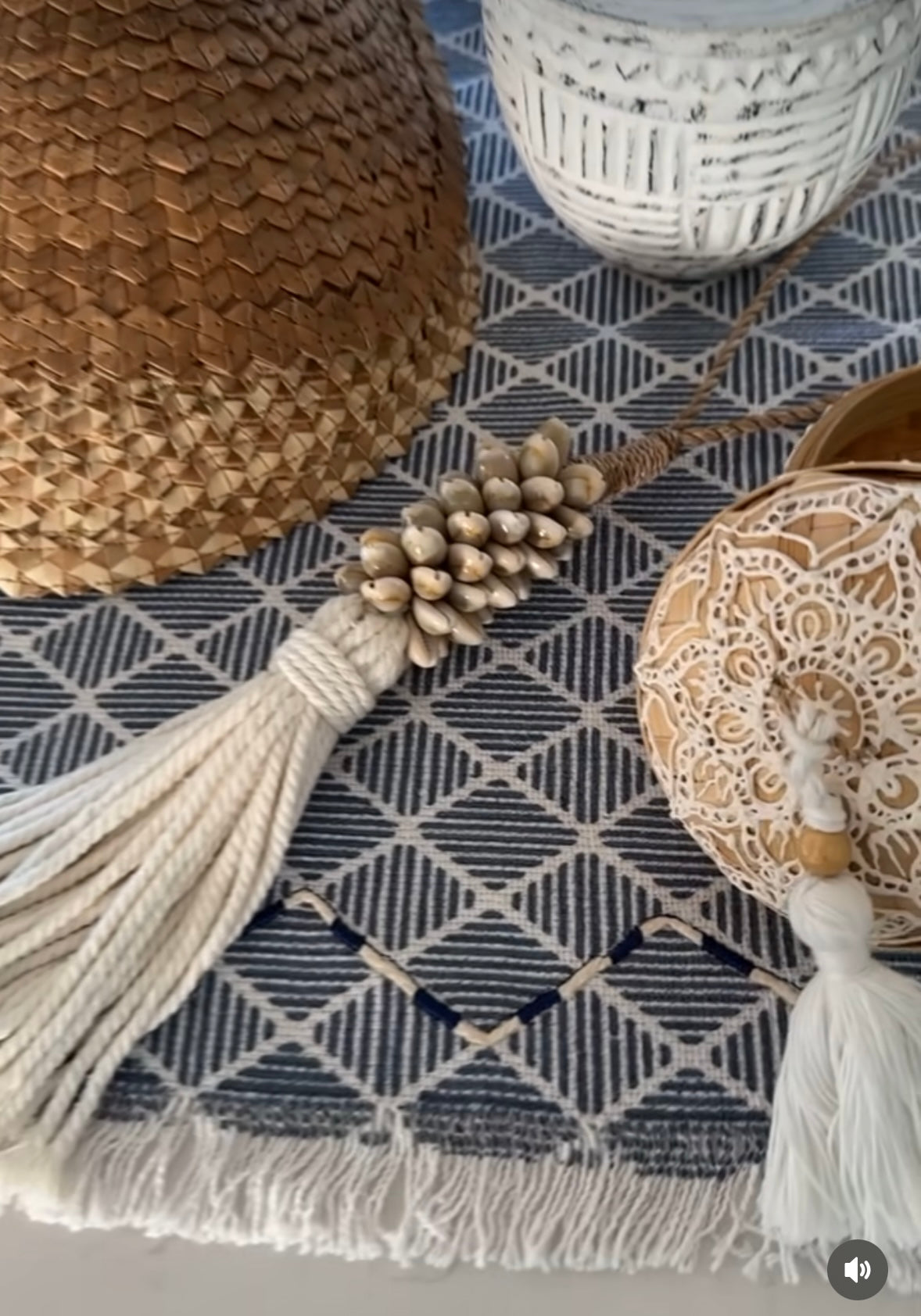 Natural Cotton Table Runner | White/Blue