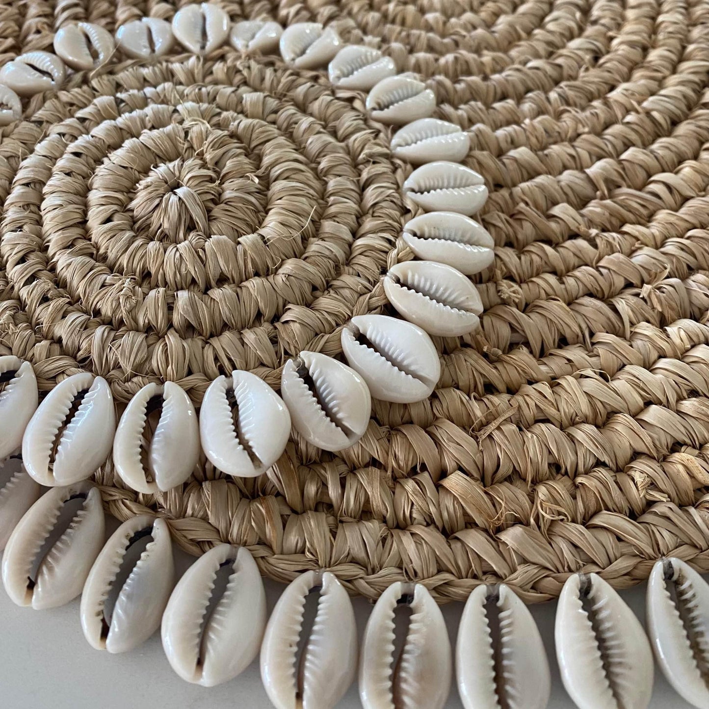 Natural Raffia with Cowrie | Drink Coaster