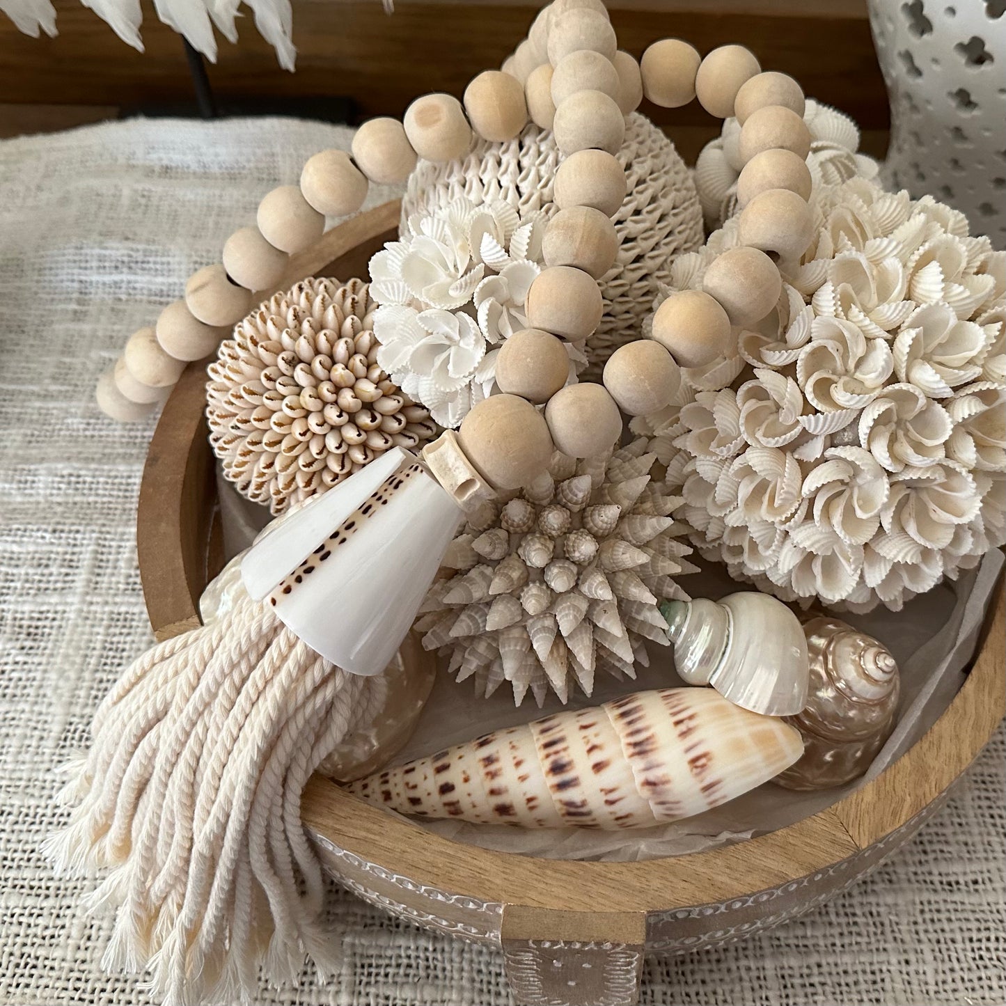 Amal BoHo Shell & Cotton Bead Tassel| Curtain Tie Back