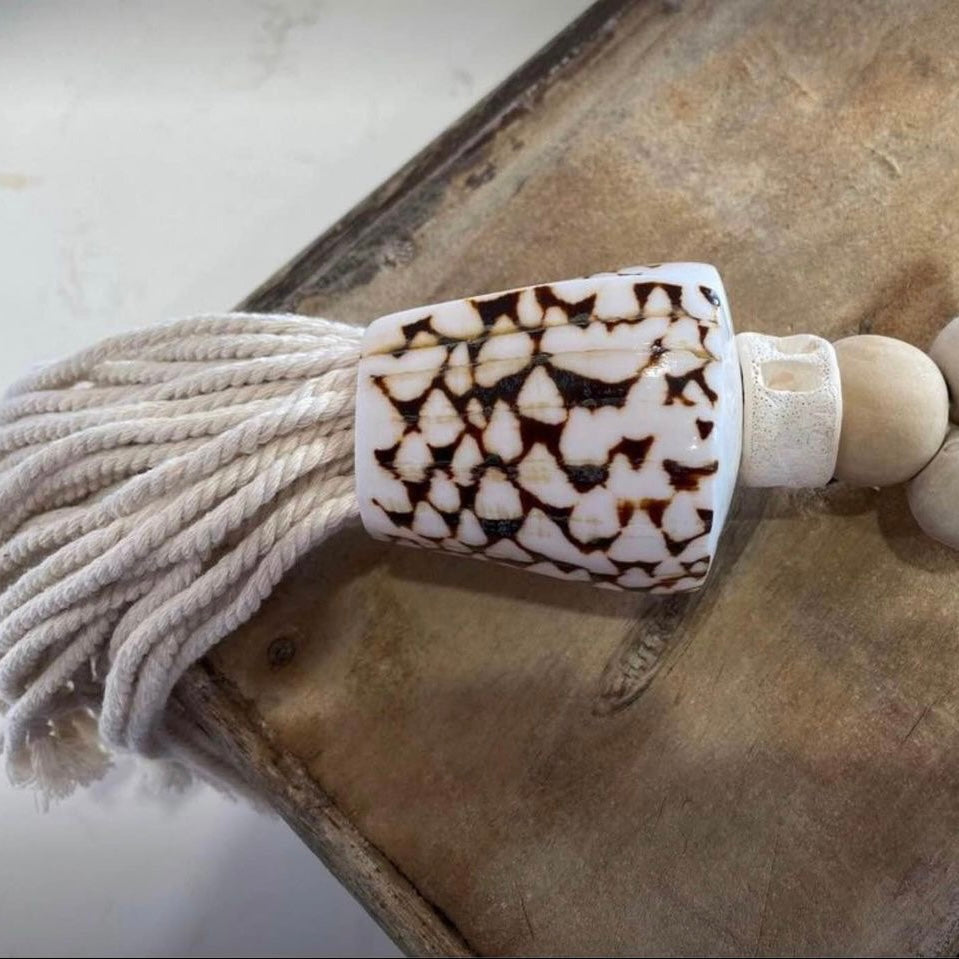 Amal BoHo Shell & Cotton Bead Tassel| Curtain Tie Back