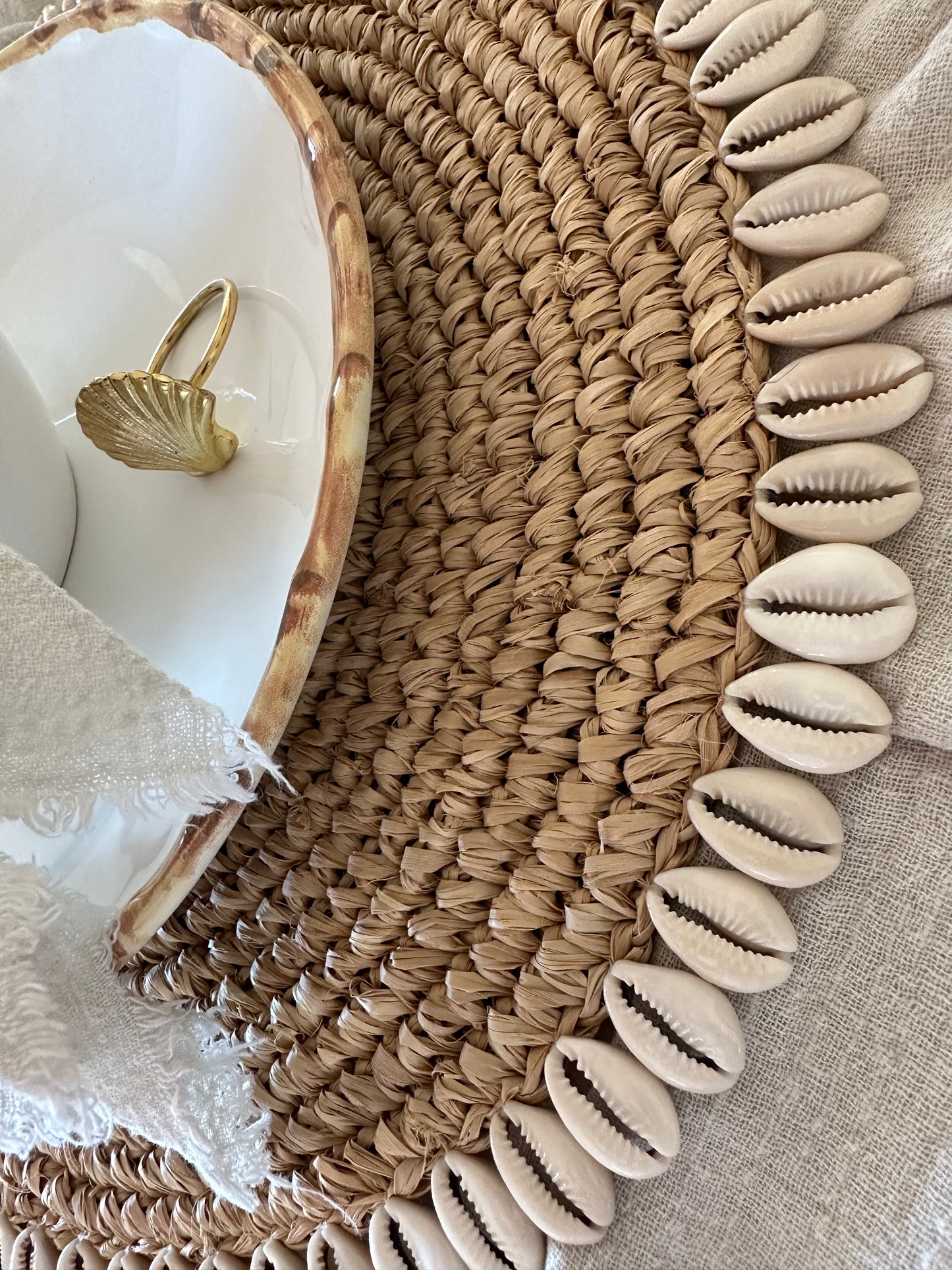 Natural Raffia with Cowrie Shell Placemat | NATURAL