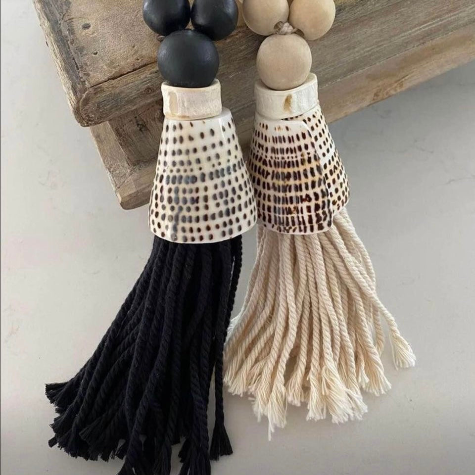 Amal BoHo Shell & Cotton Bead Tassel| Curtain Tie Back