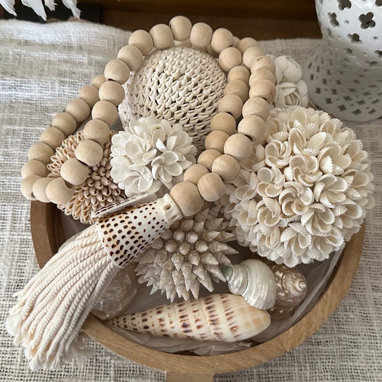Amal BoHo Shell & Cotton Bead Tassel| Curtain Tie Back