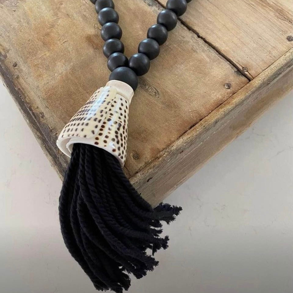 Amal BoHo Shell & Cotton Bead Tassel| Curtain Tie Back