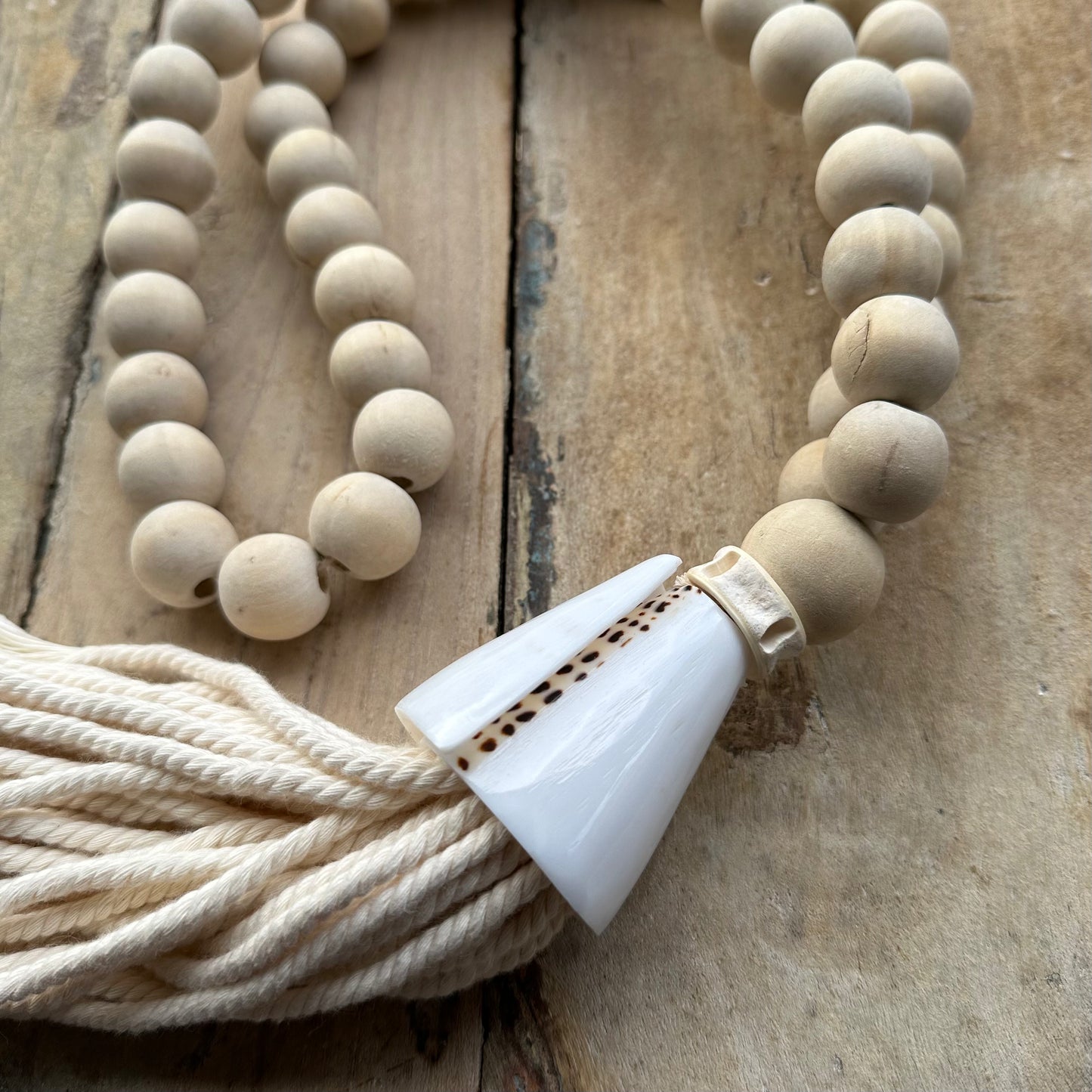 Amal BoHo Shell & Cotton Bead Tassel| Curtain Tie Back