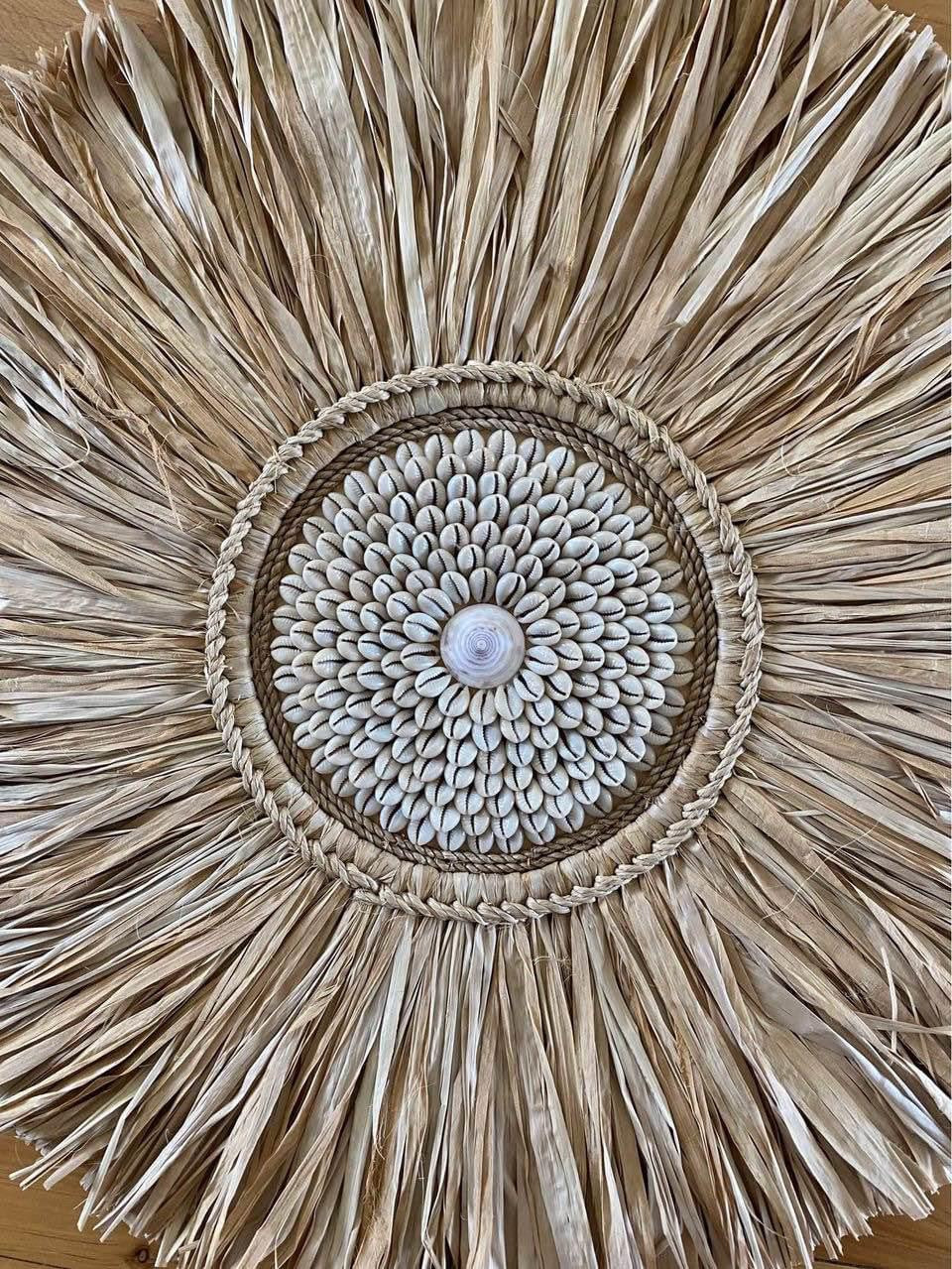 Boho Raffia and Cowrie Shell Wall Hanging