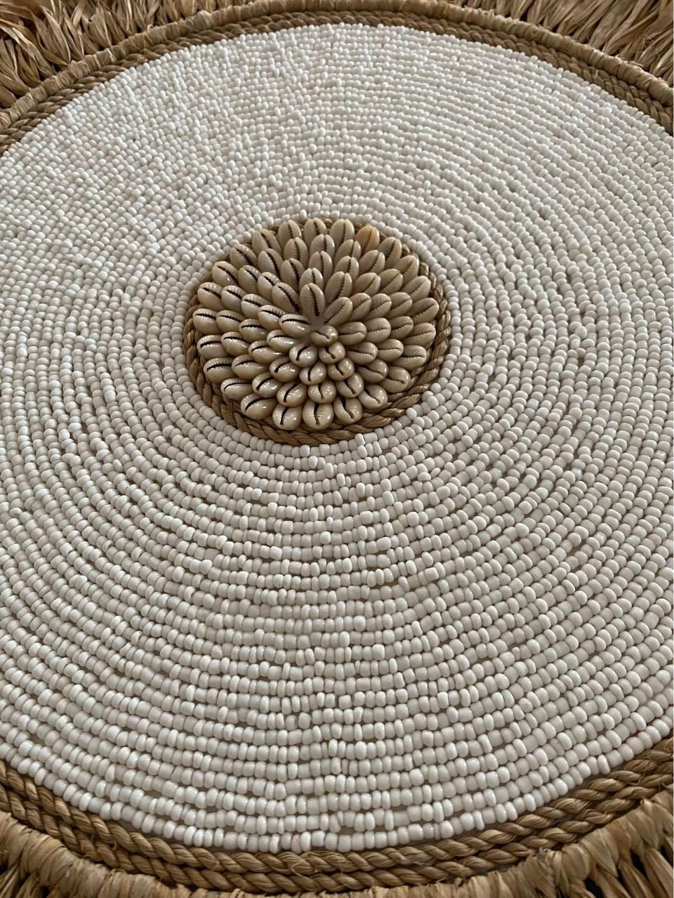 Sunshine Lge Bead Shell and Raffia Wall Disk | White | 50cm | ONLY 1 LEFT