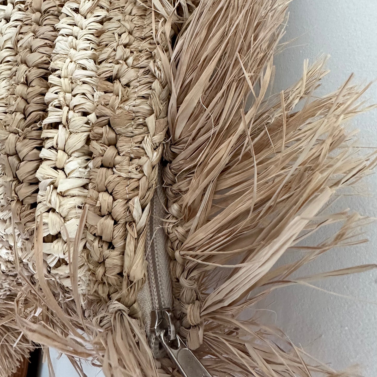 Raffia Cushion Cover with Fringe Natural Stripe