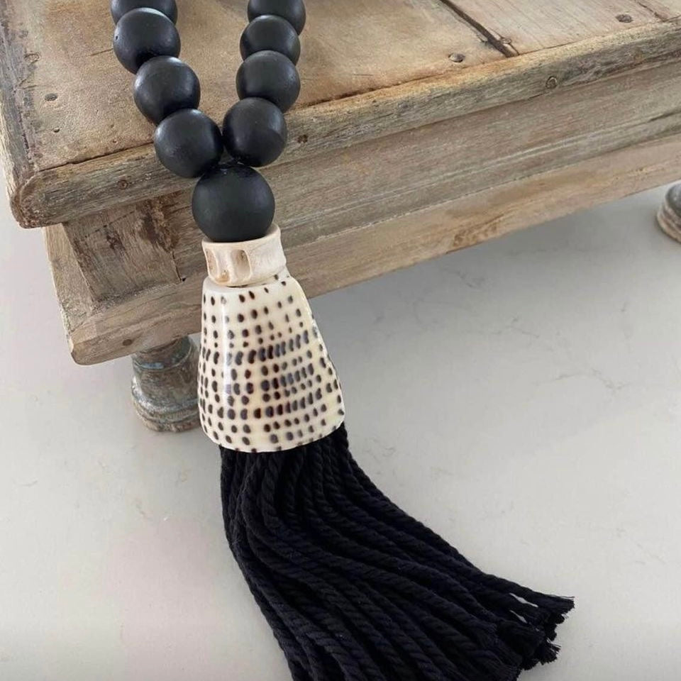 Amal BoHo Shell & Cotton Bead Tassel| Curtain Tie Back