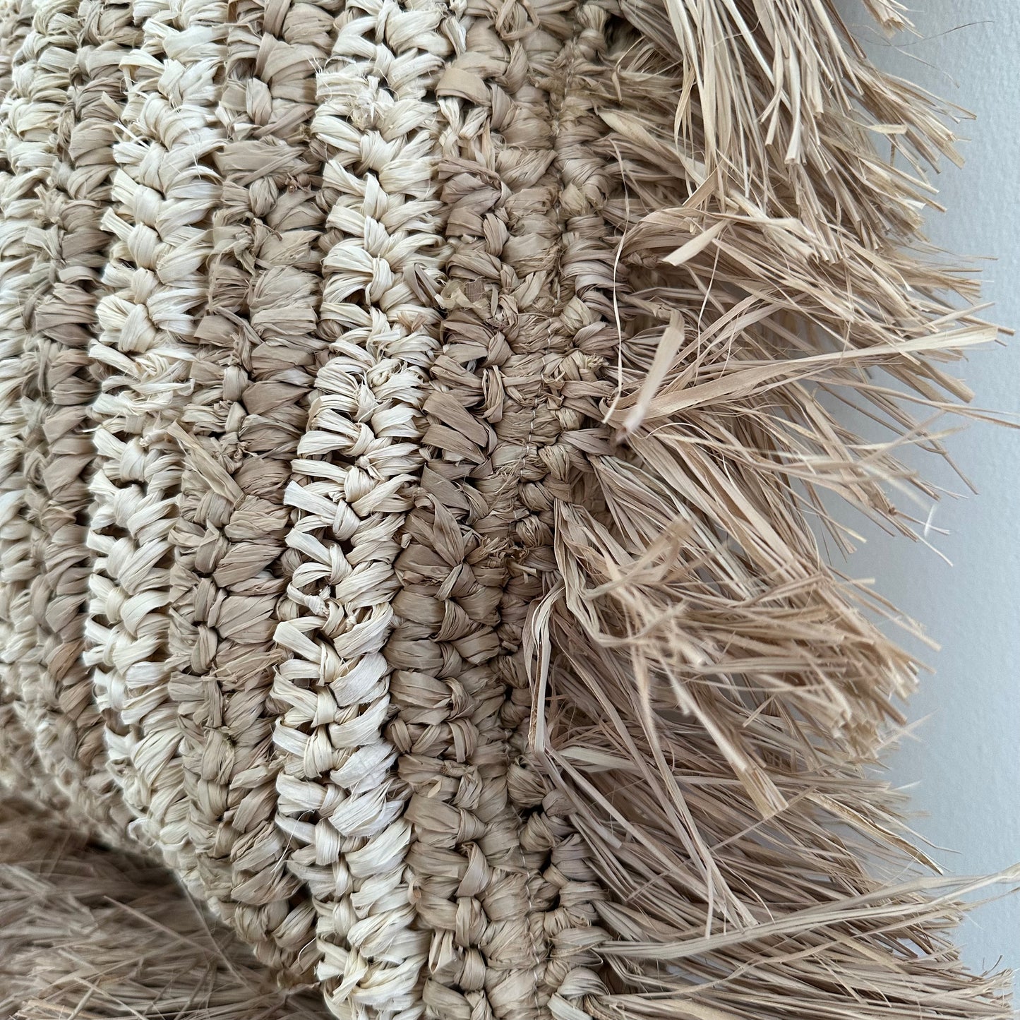 Raffia Cushion Cover with Fringe Natural Stripe