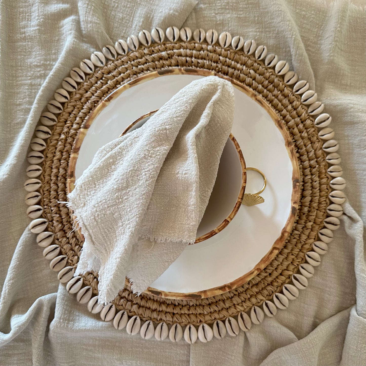 Natural Raffia with Cowrie Shell Placemat | NATURAL